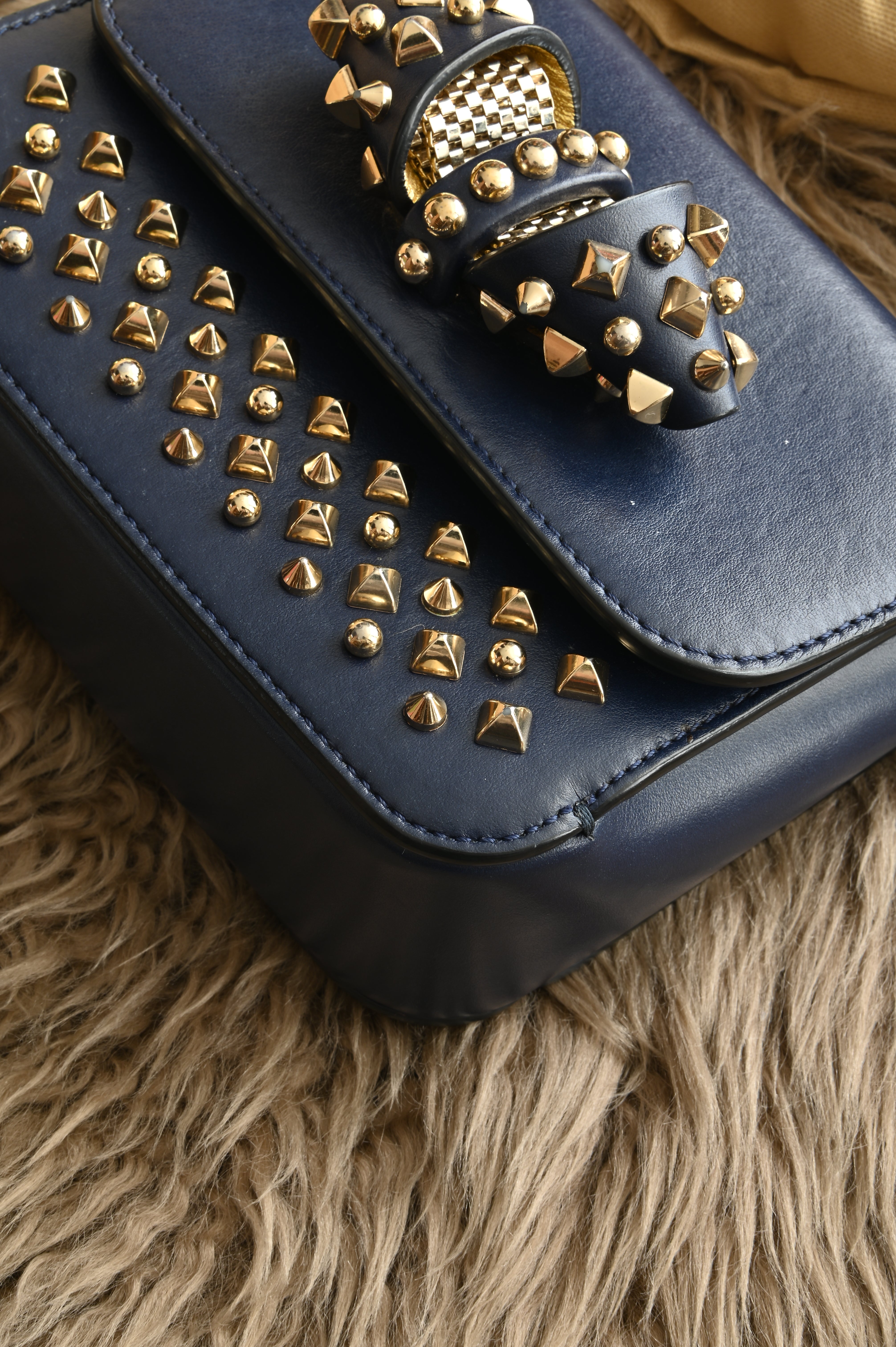 Christian Louboutin Night/Gold Tudor Calf Spikes Small Sweet Charity Bag