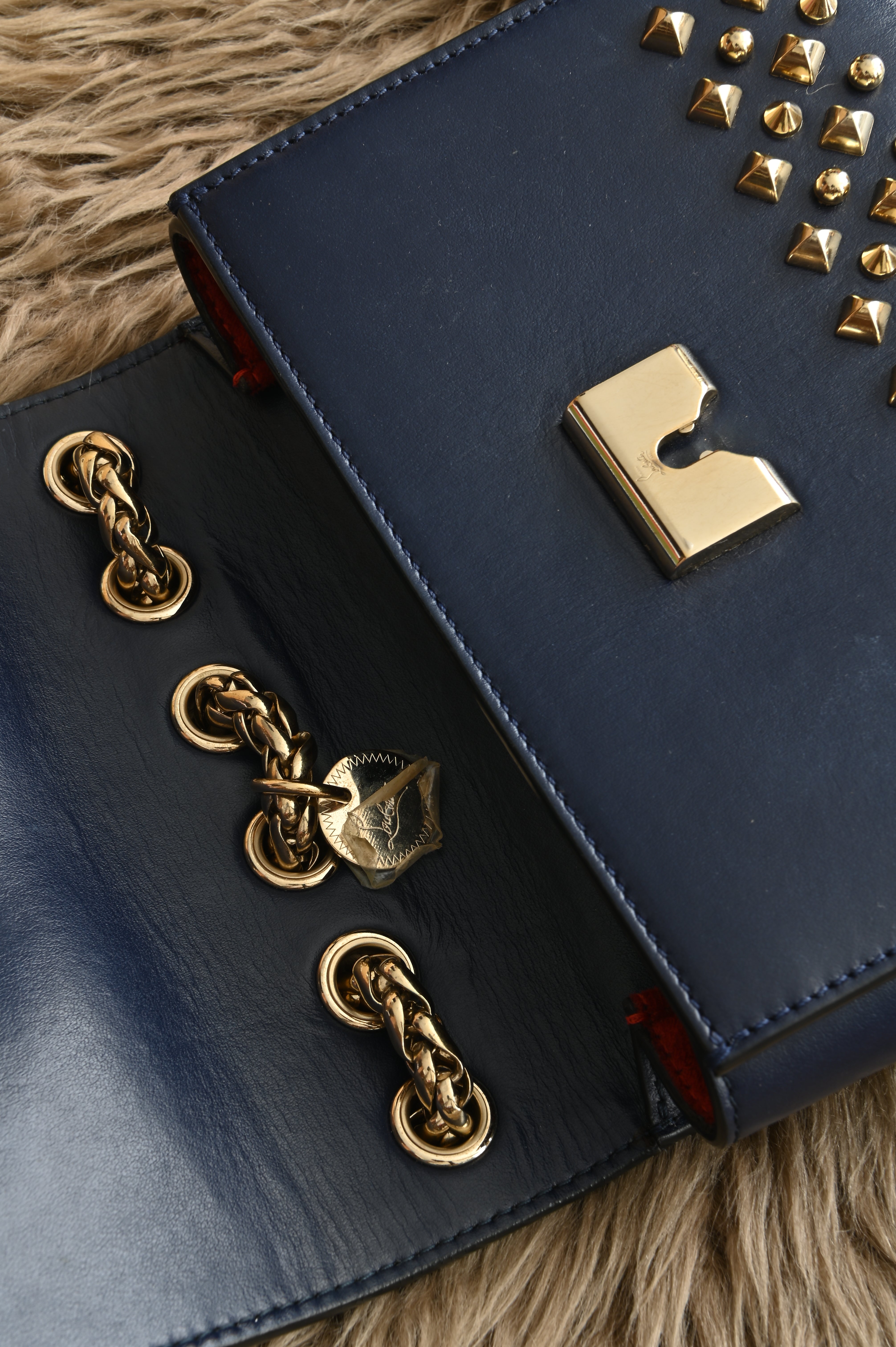 Christian Louboutin Night/Gold Tudor Calf Spikes Small Sweet Charity Bag