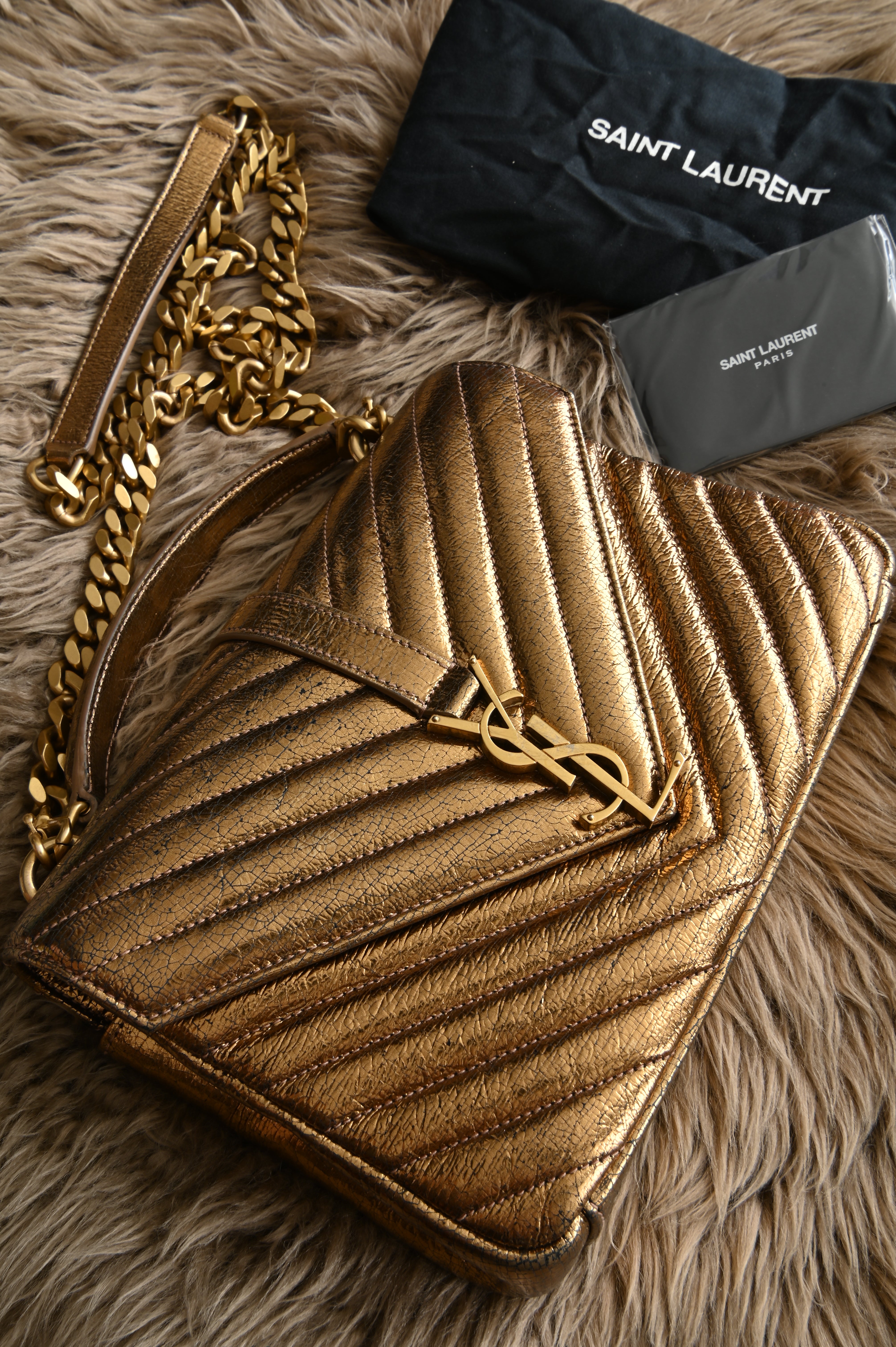 Saint Laurent YSL metallic gold college bag in medium