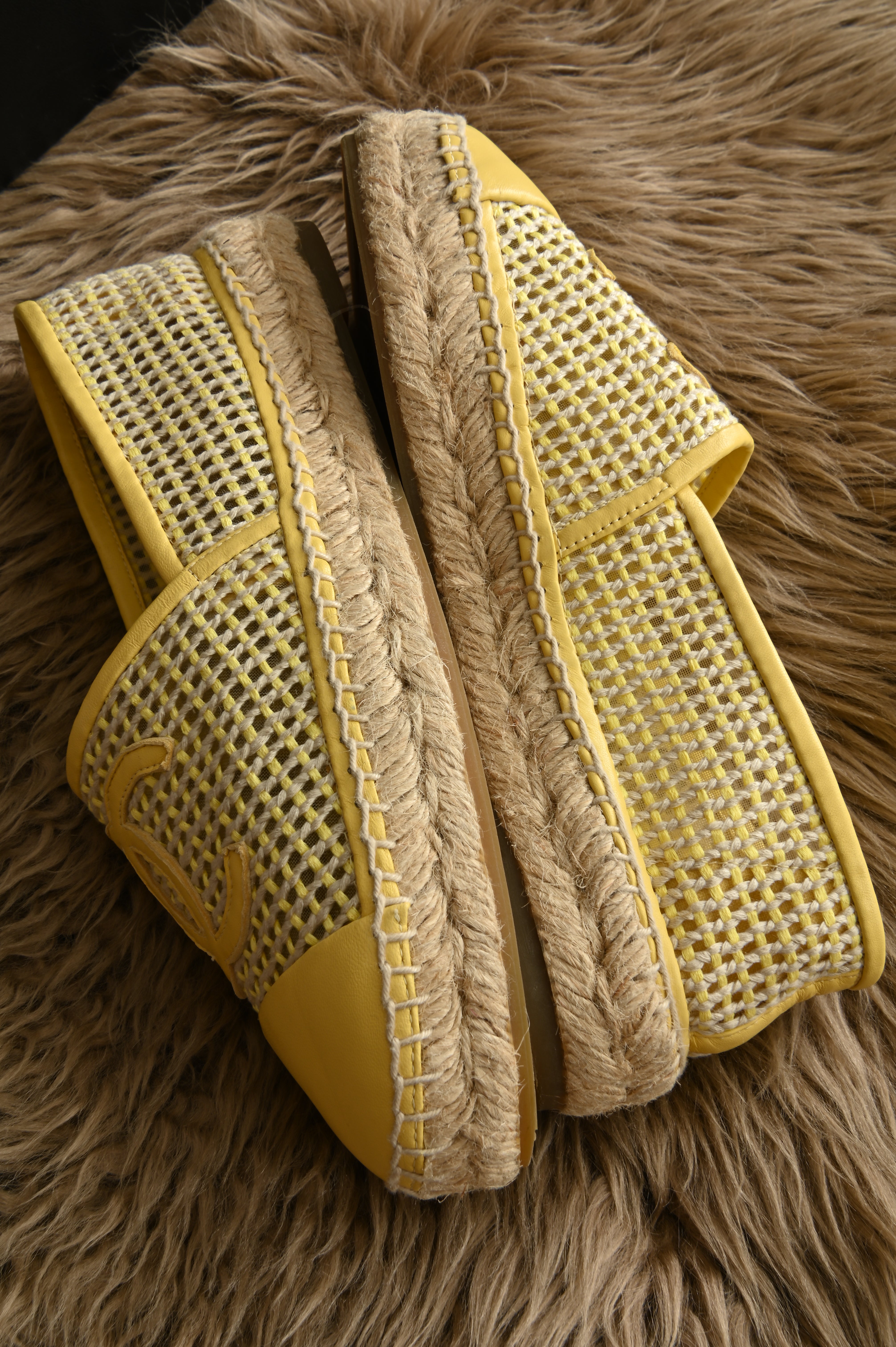 Chanel Yellow Baige Canvas Slip-ons Espadrills