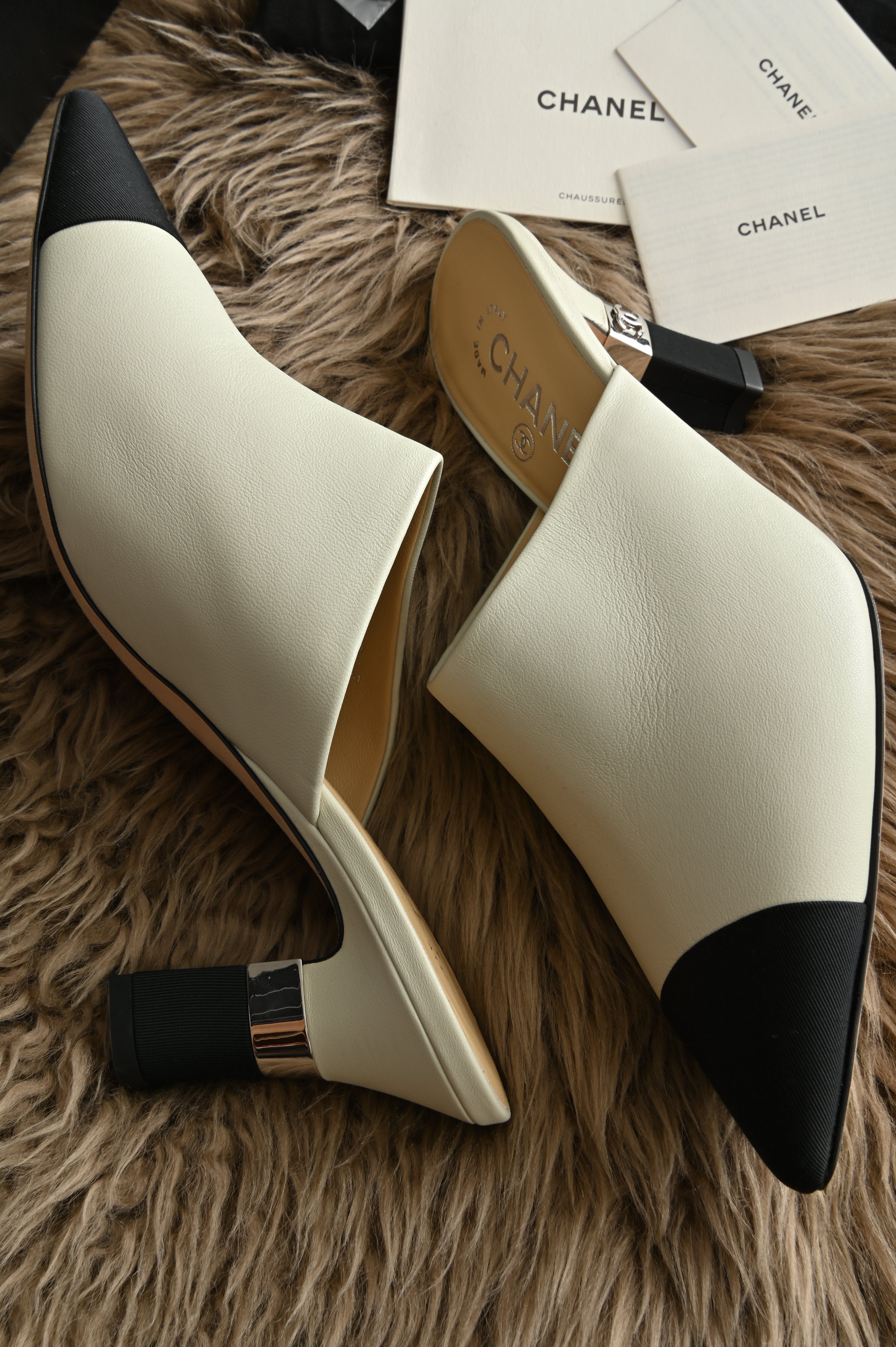 Chanel Heels Black White Mules