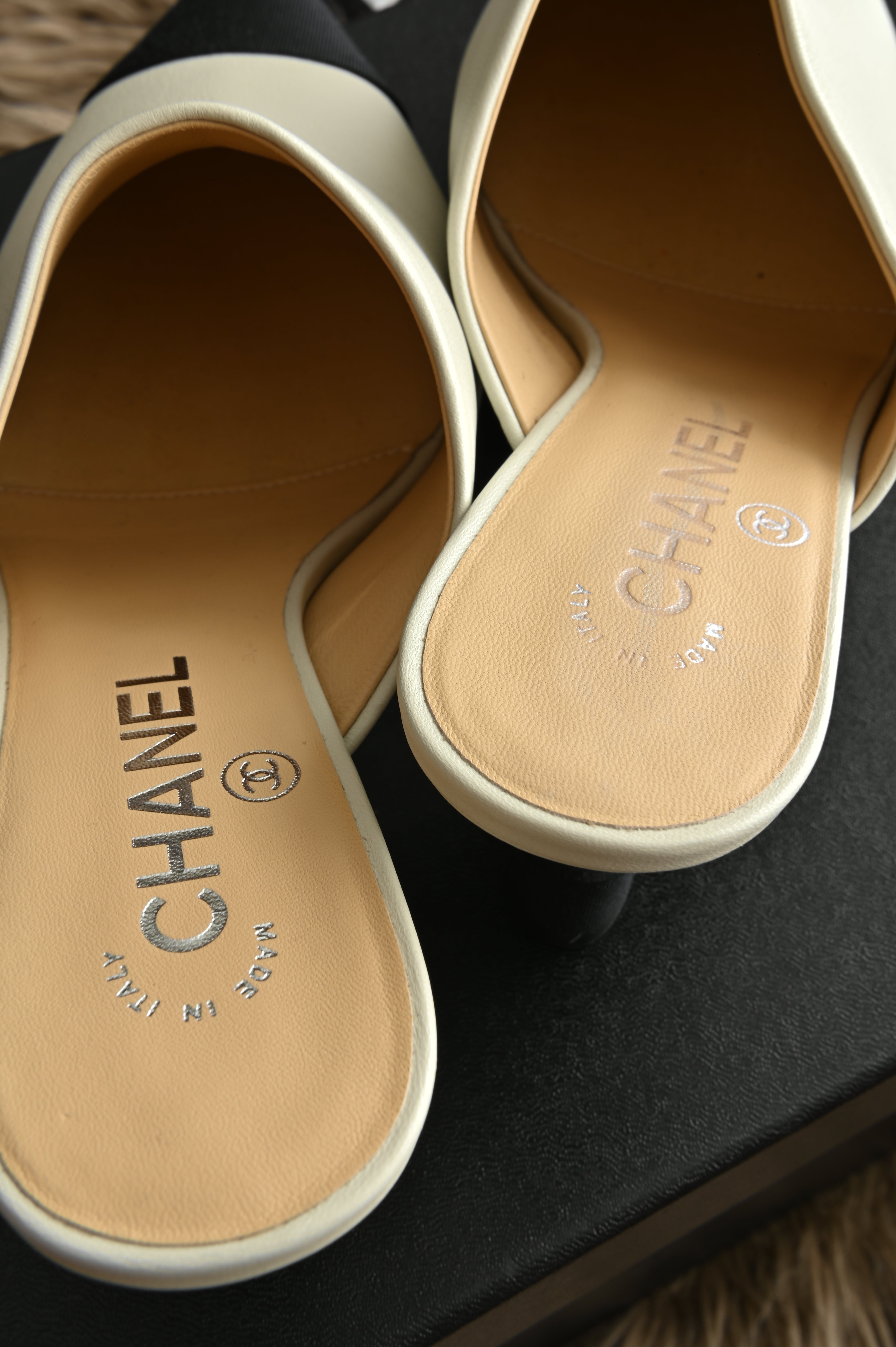 Chanel Heels Black White Mules