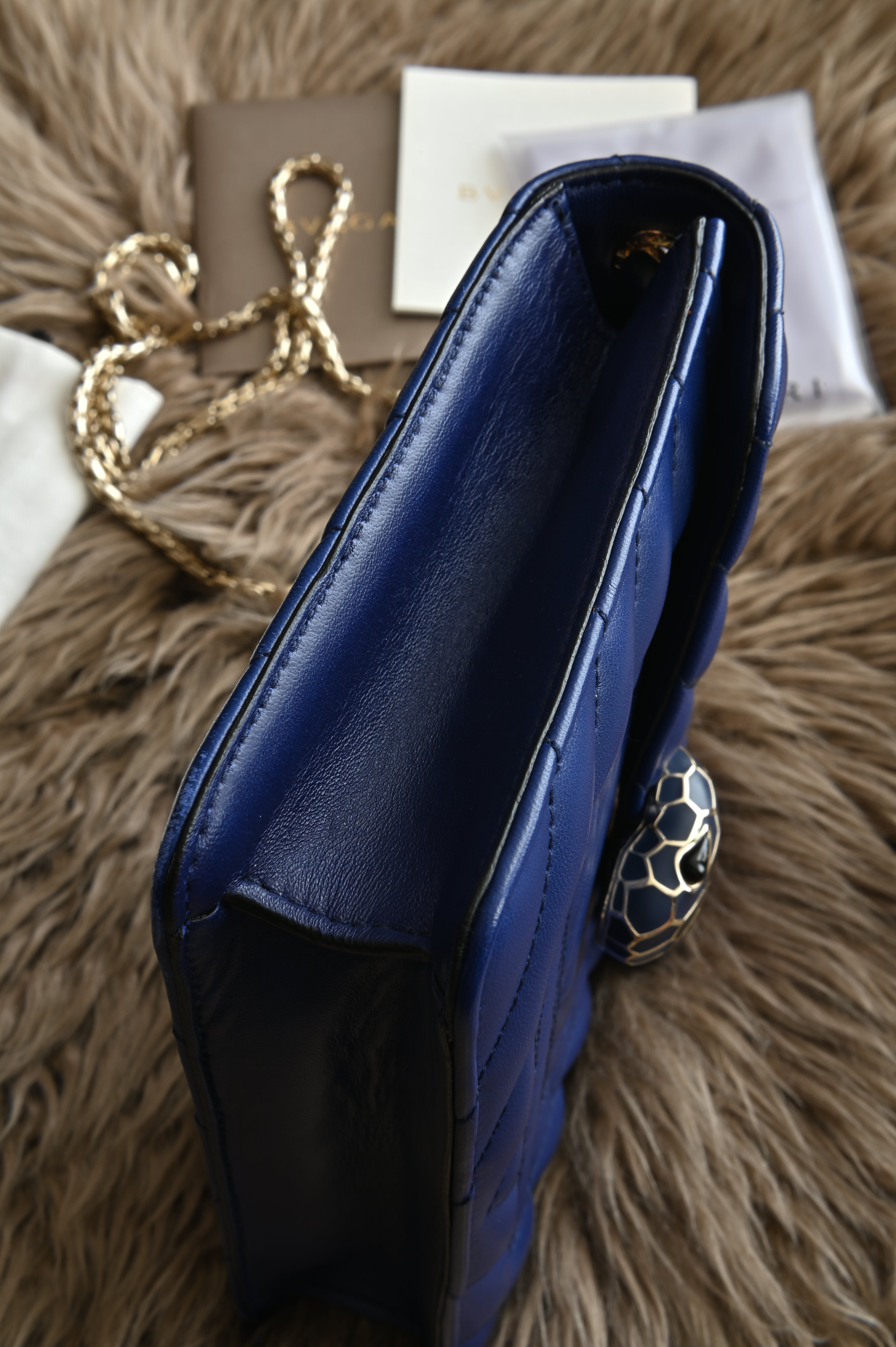 Bvlgari Small Quilted Scaglie Serpenti Forever Shoulder Bag in Blue