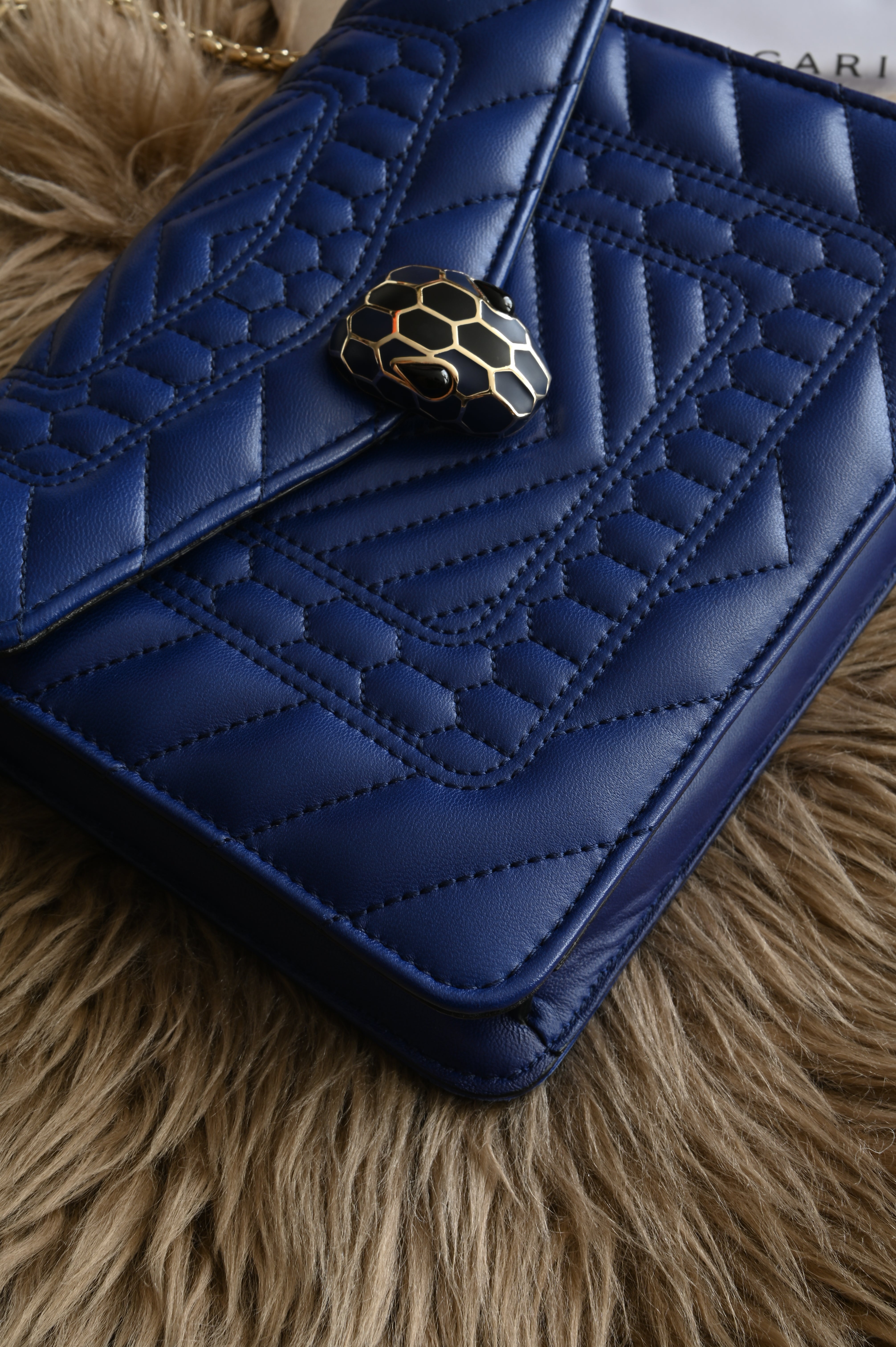 Bvlgari Small Quilted Scaglie Serpenti Forever Shoulder Bag in Blue