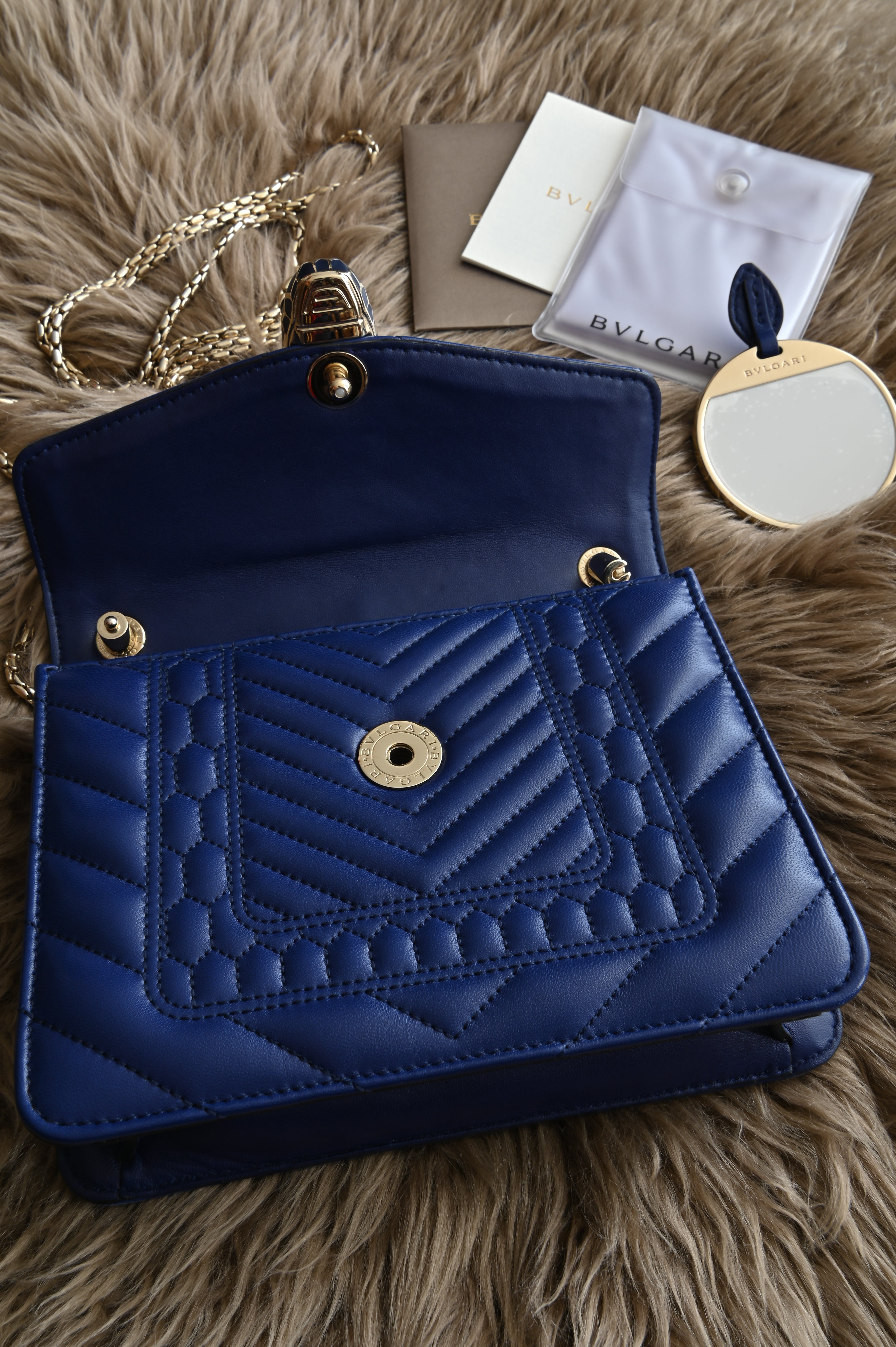 Bvlgari Small Quilted Scaglie Serpenti Forever Shoulder Bag in Blue