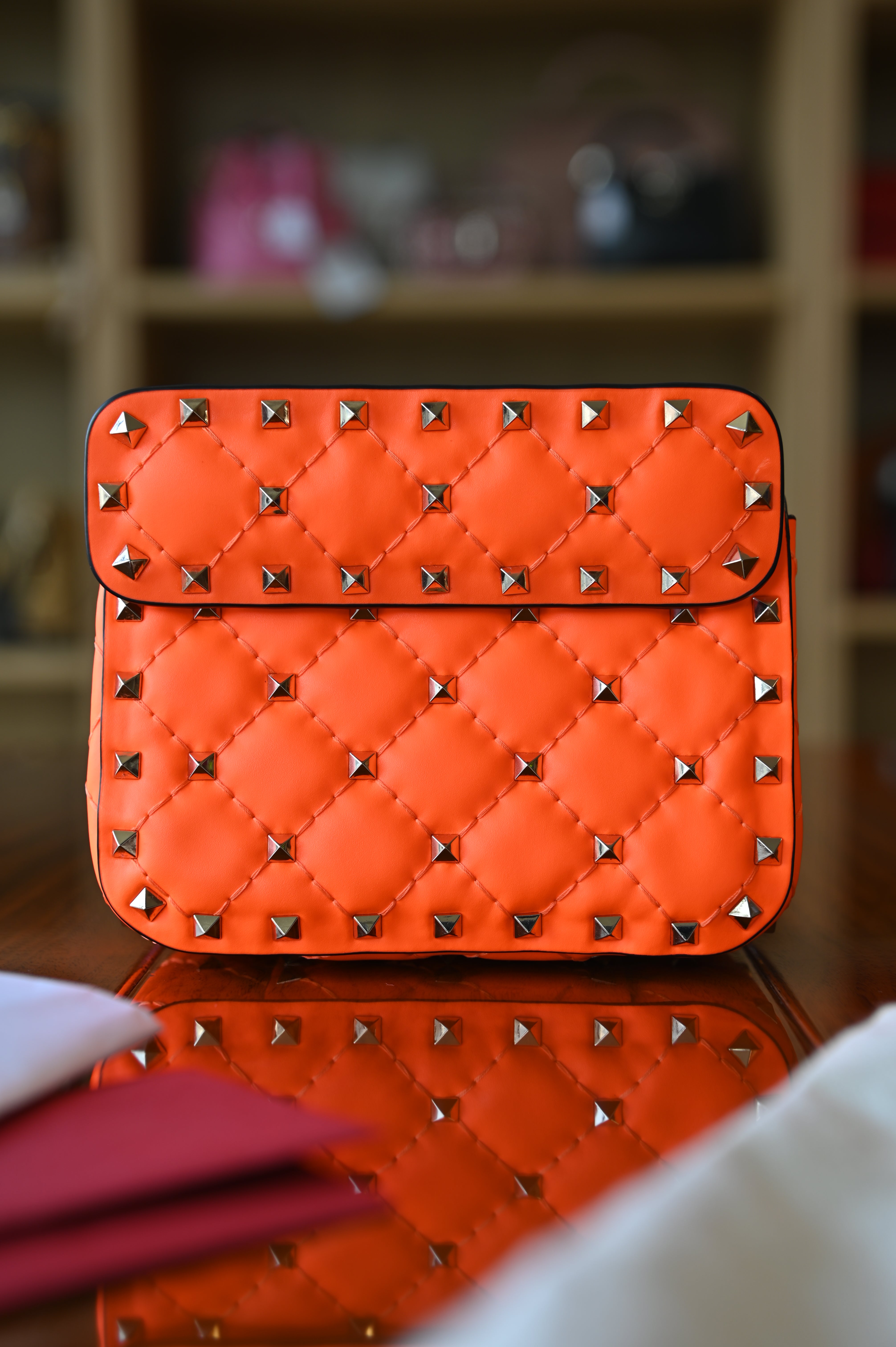 Valentino Garavani Mini Orange Rockstud Shoulder Bag back