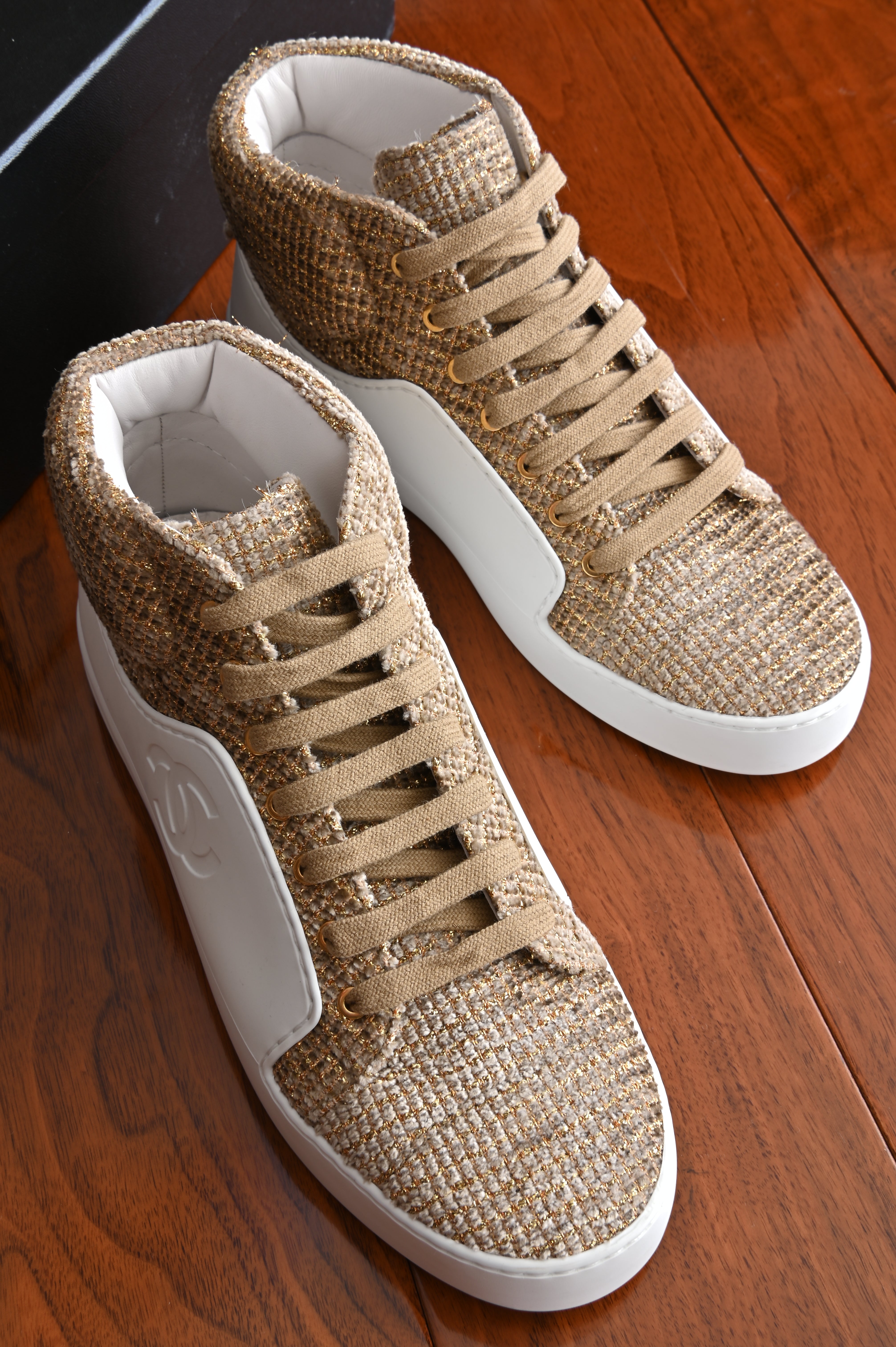 Chanel Yellow Tweed High-Top Sneakers