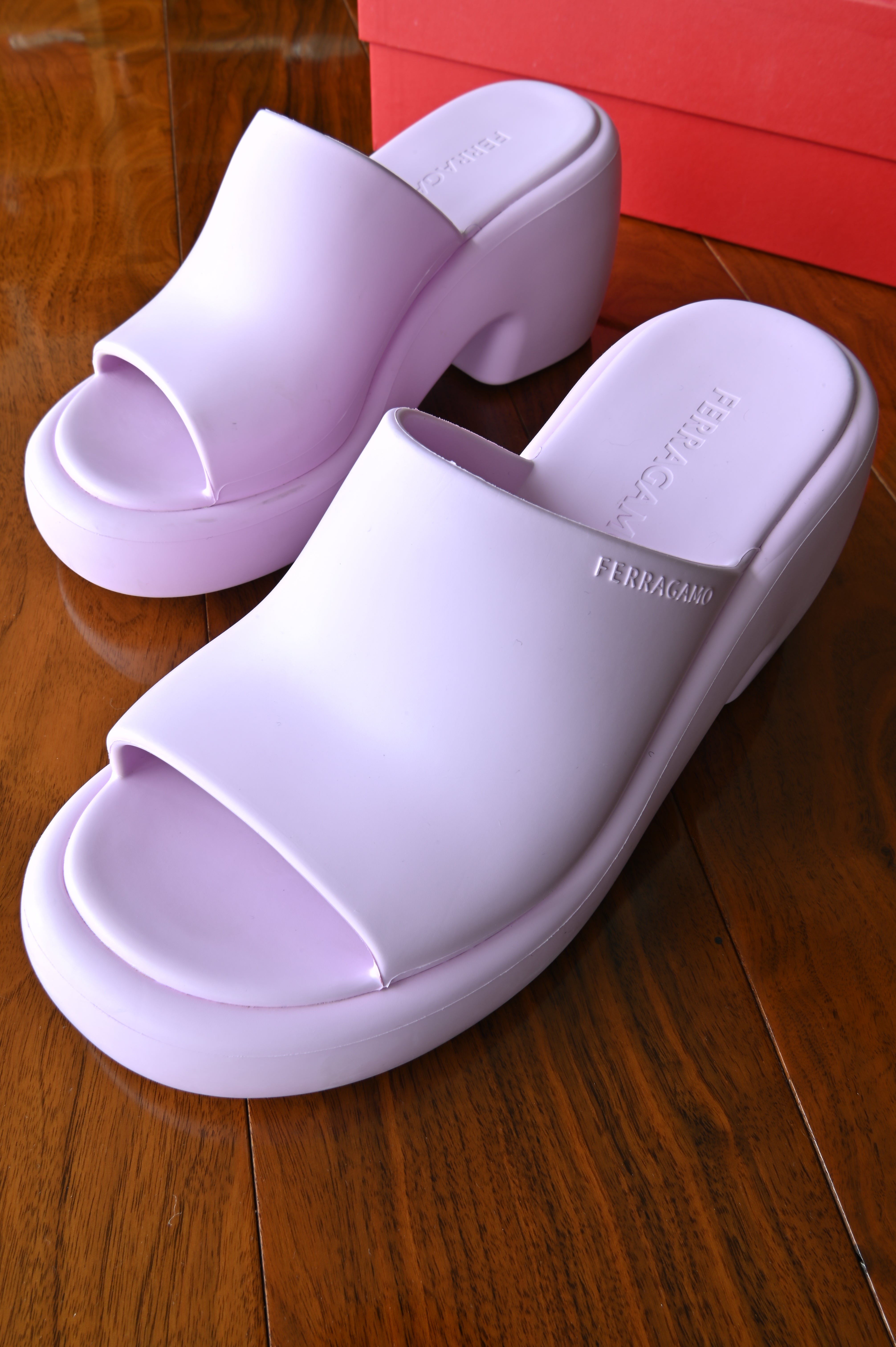Ferragamo Deva Platform Mules in Bubblegum Pink