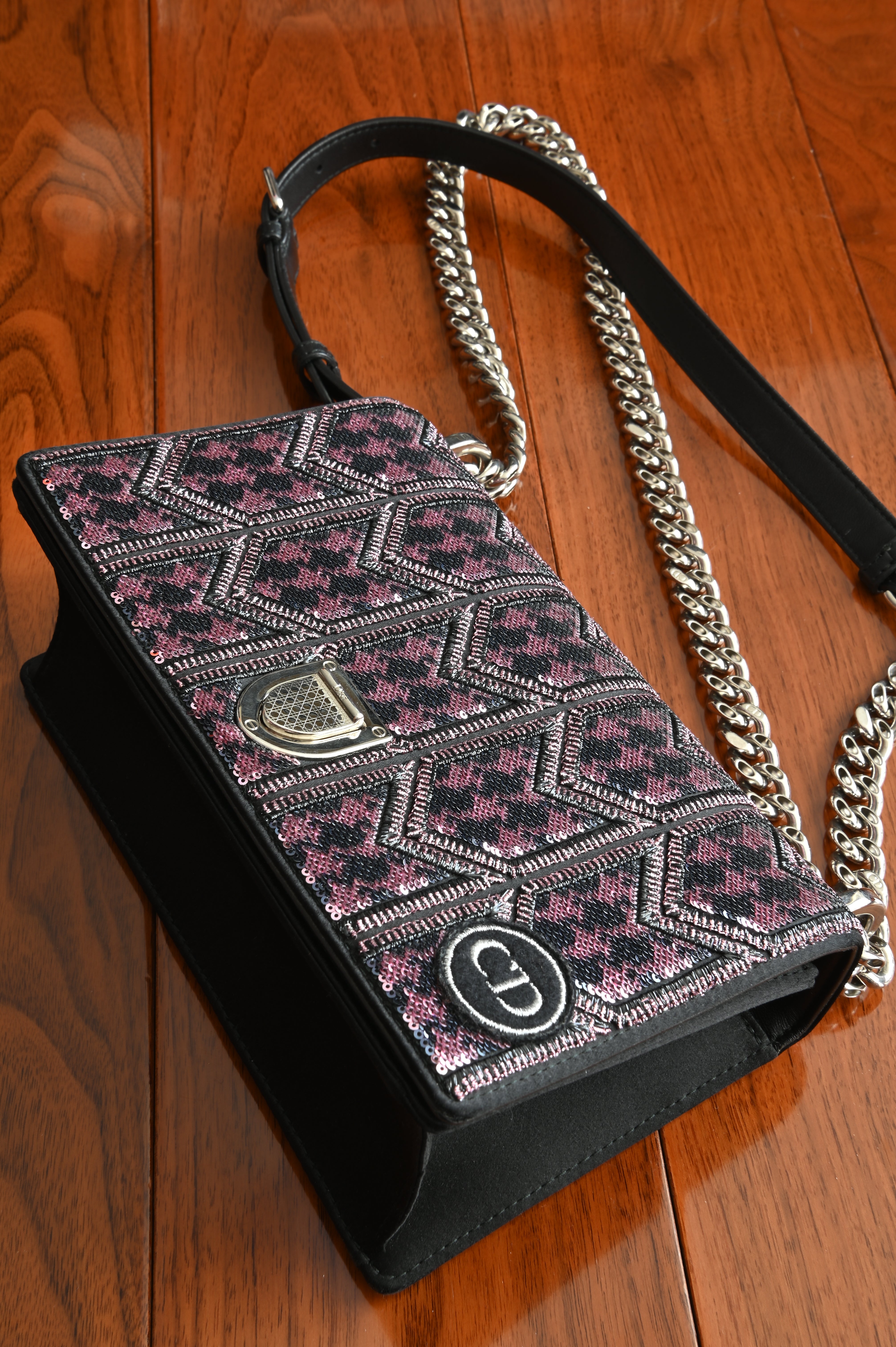 Christian Dior Sequin Diorama in pink and black angle