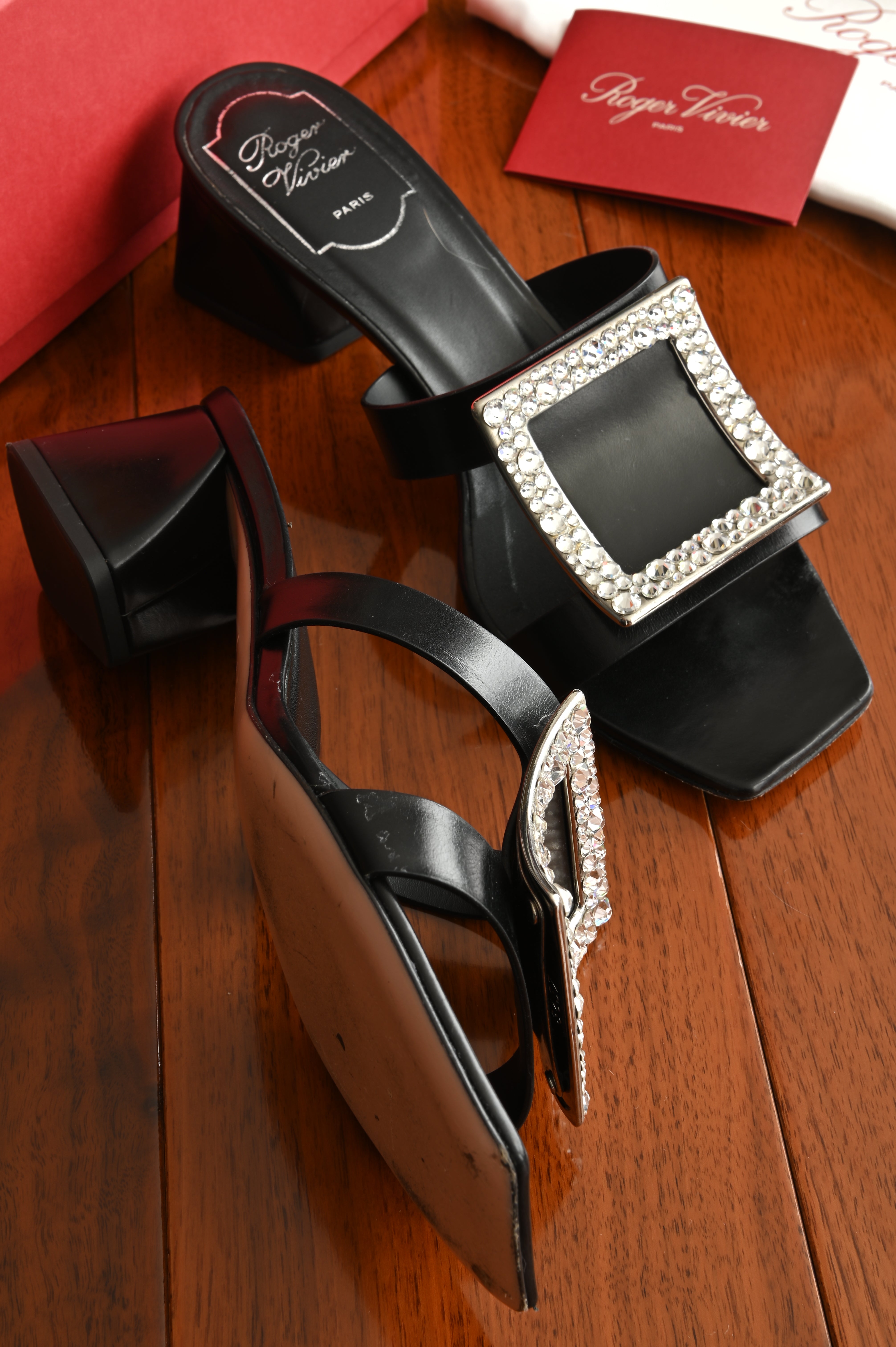 Roger Vivier Bikiviv' Strass Mules with Slanted low-block heel and Crystal-embellished Buckles