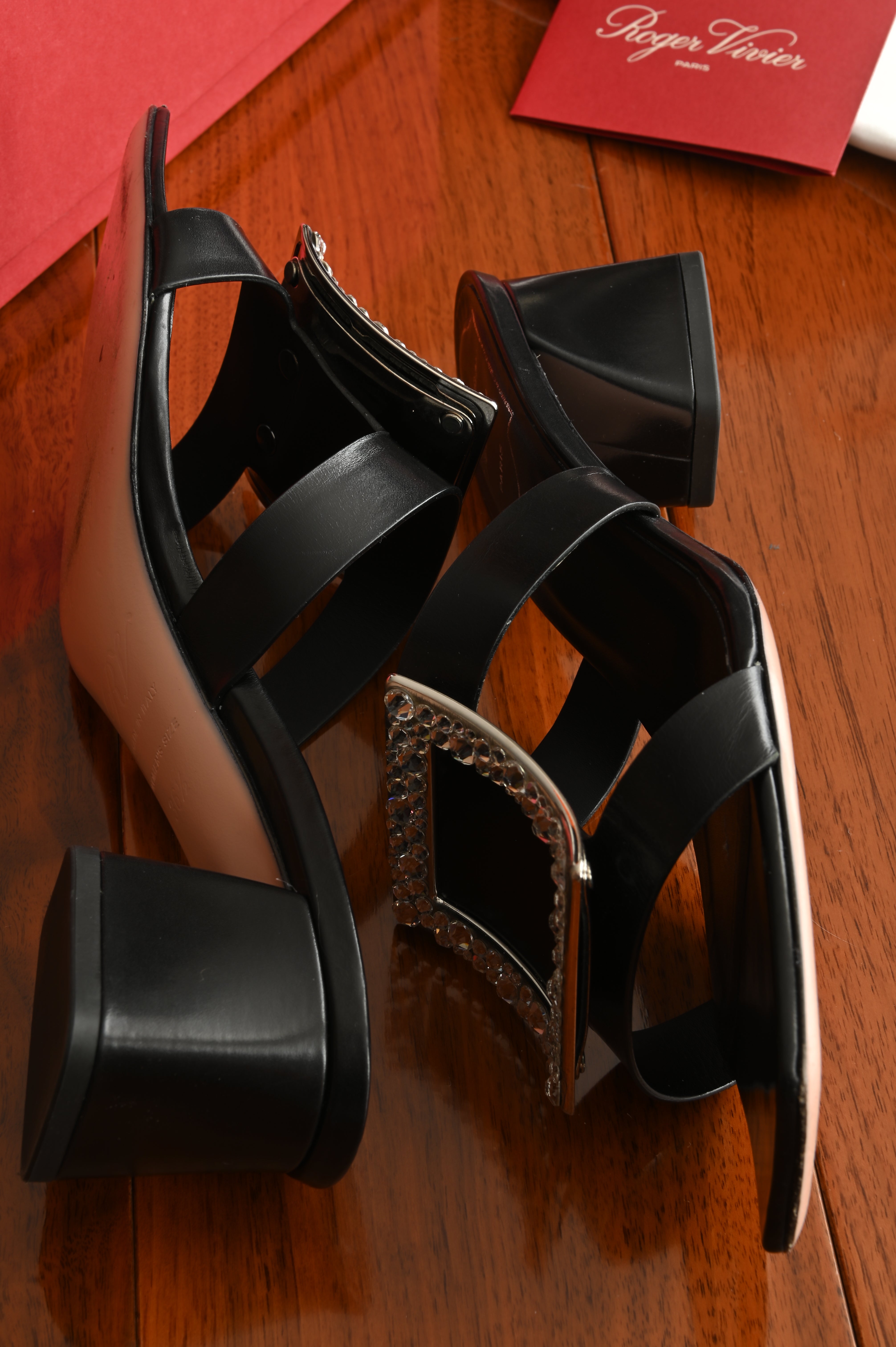 Roger Vivier Bikiviv' Strass Mules with Slanted low-block heel and Crystal-embellished Buckles