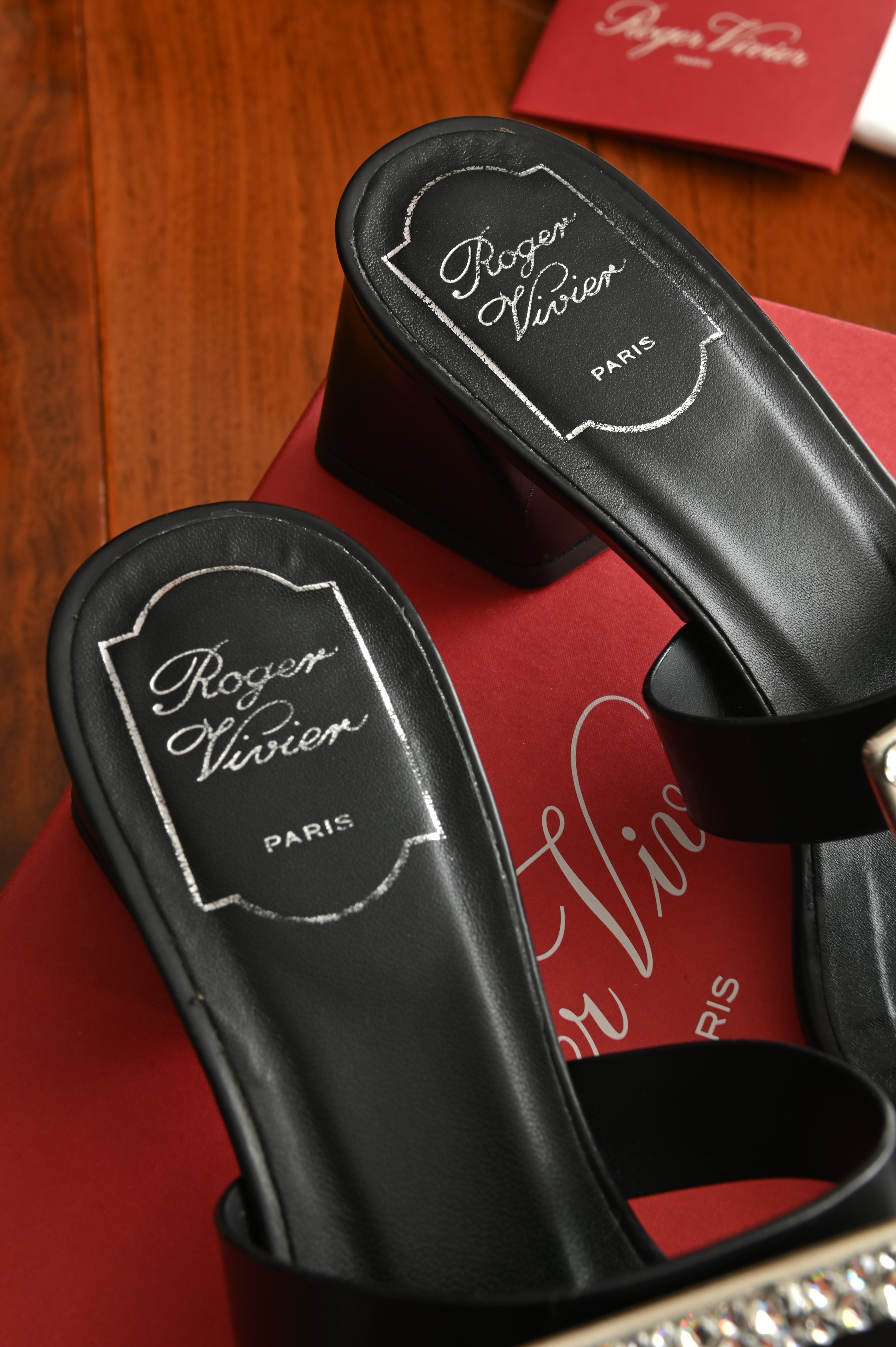 Roger Vivier Bikiviv' Strass Mules with Slanted low-block heel and Crystal-embellished Buckles