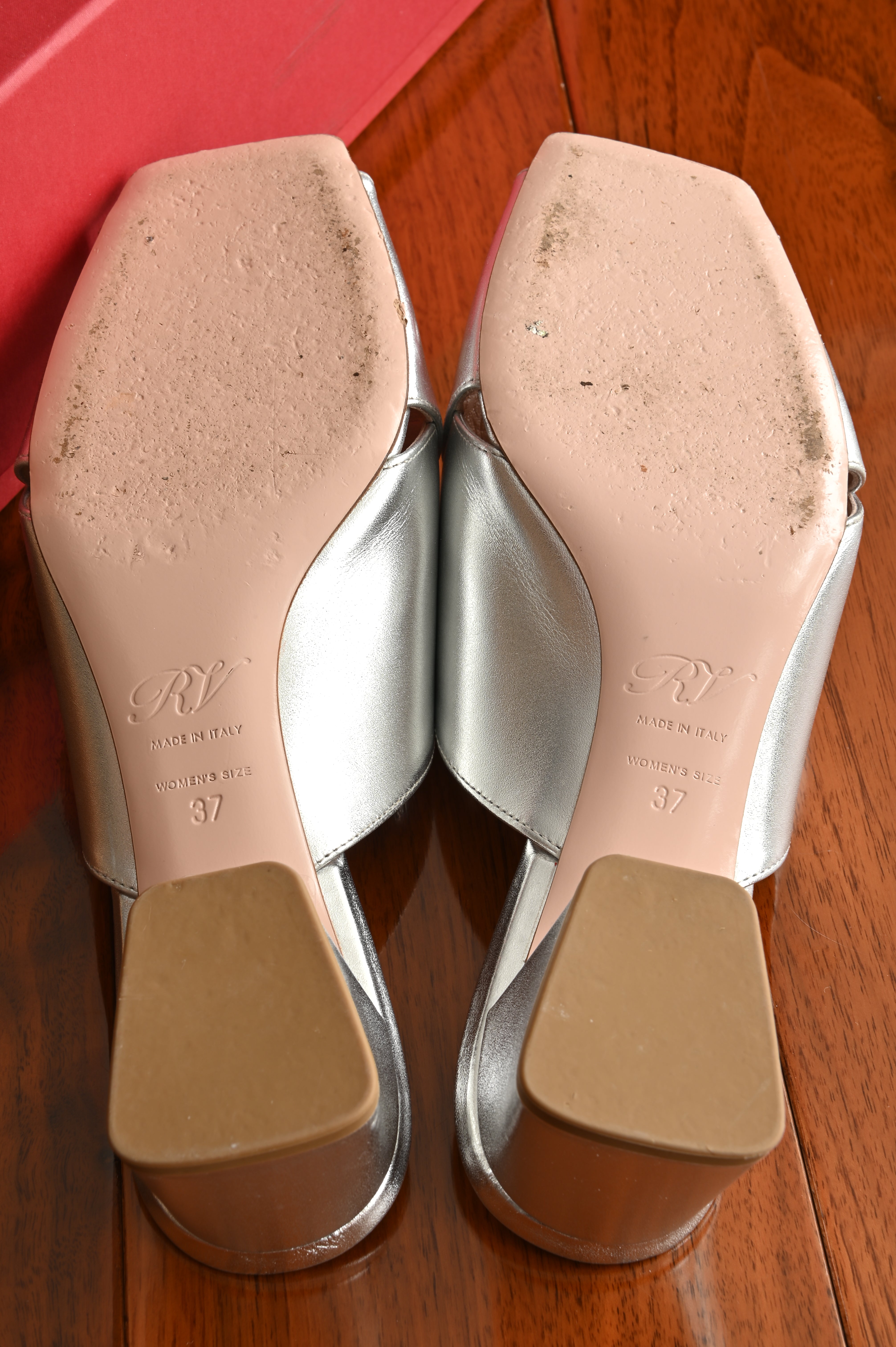 Roger Vivier Cube Strass Heel Mules in silver Nappa Leather