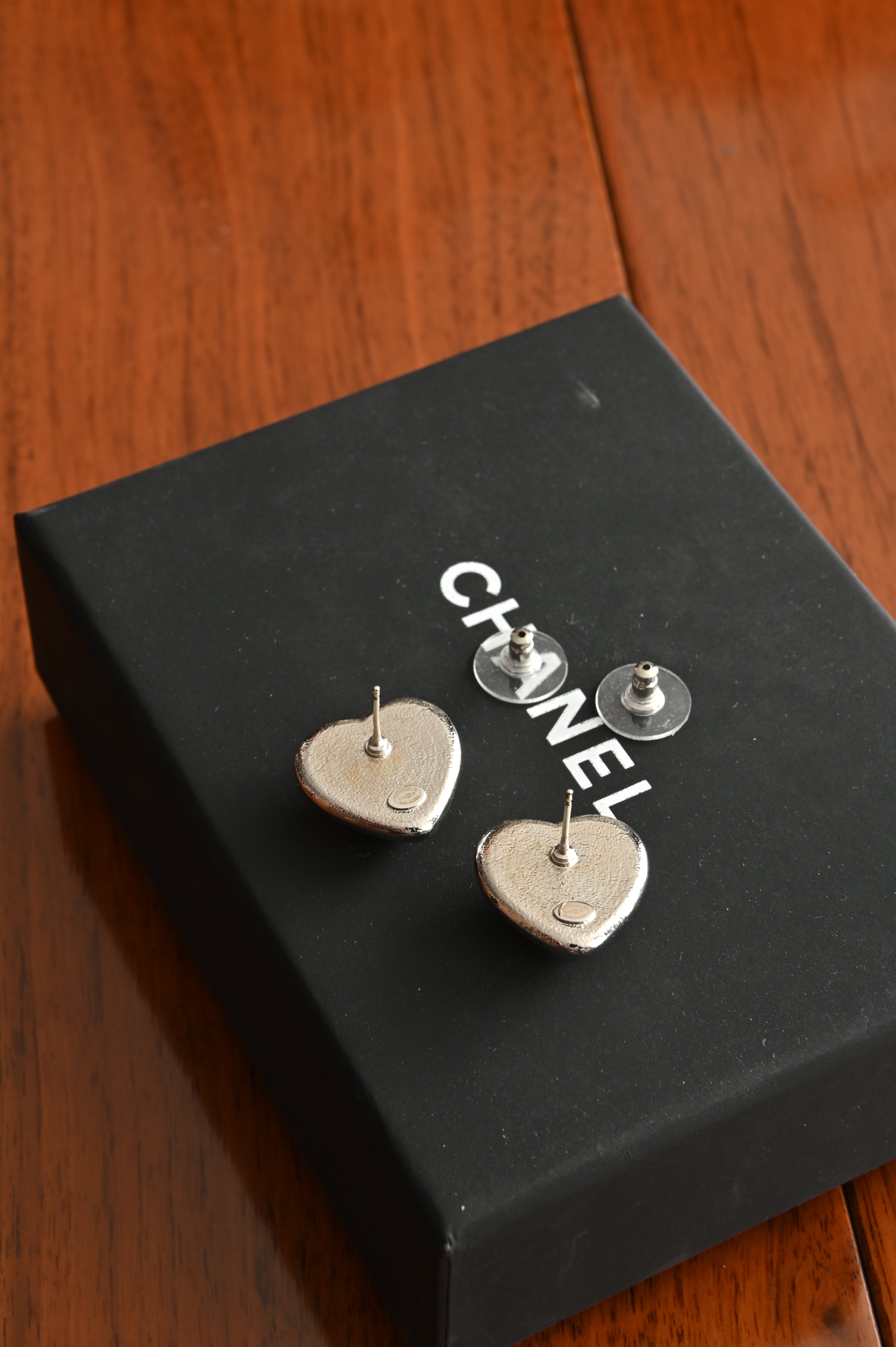 Chanel Heart Earrings in Silver-tone metal Pink resin and Crystal CC Logo