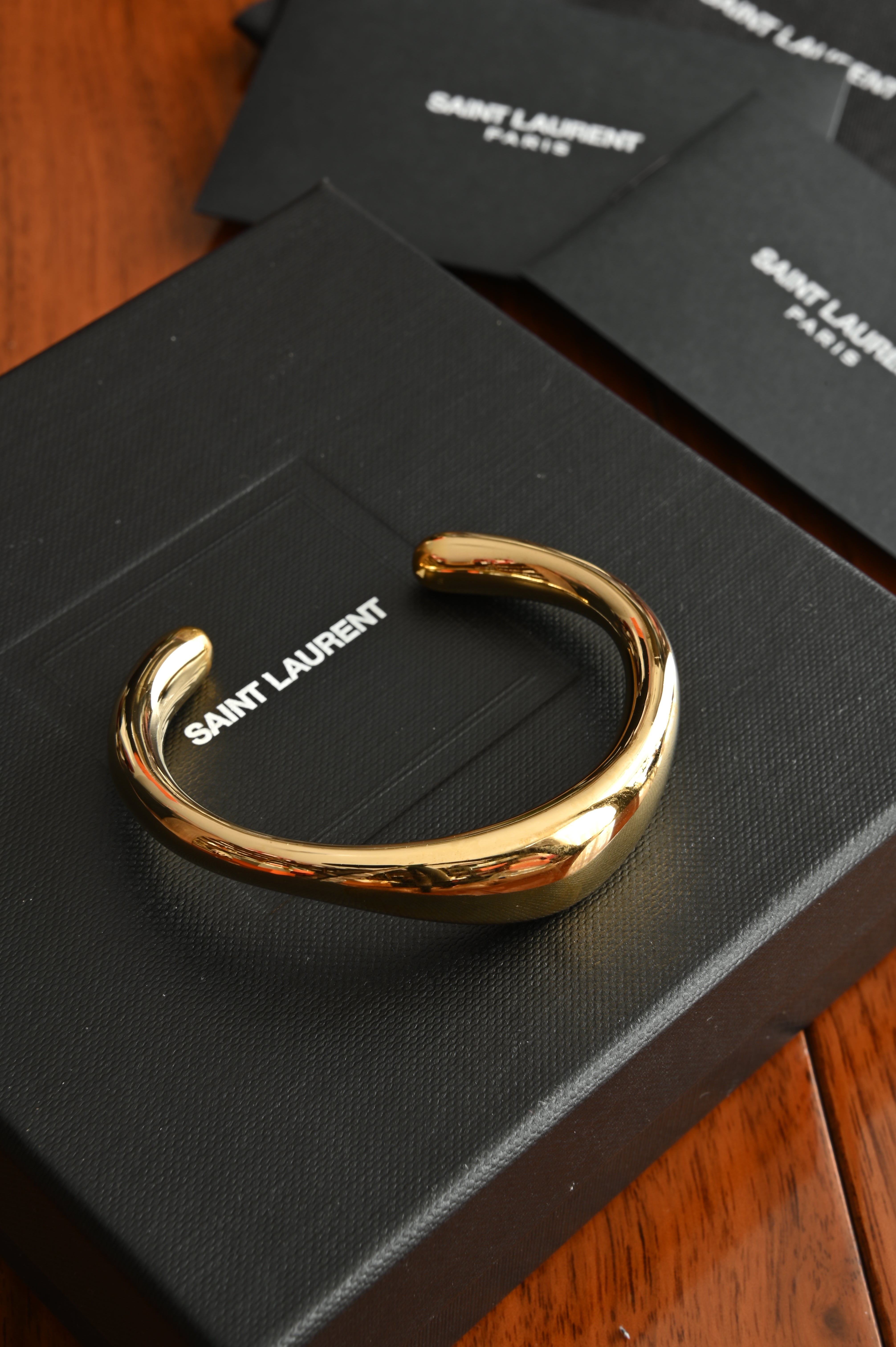 Saint Laurent Bumpy Gold Cuff Brass Bracelet
