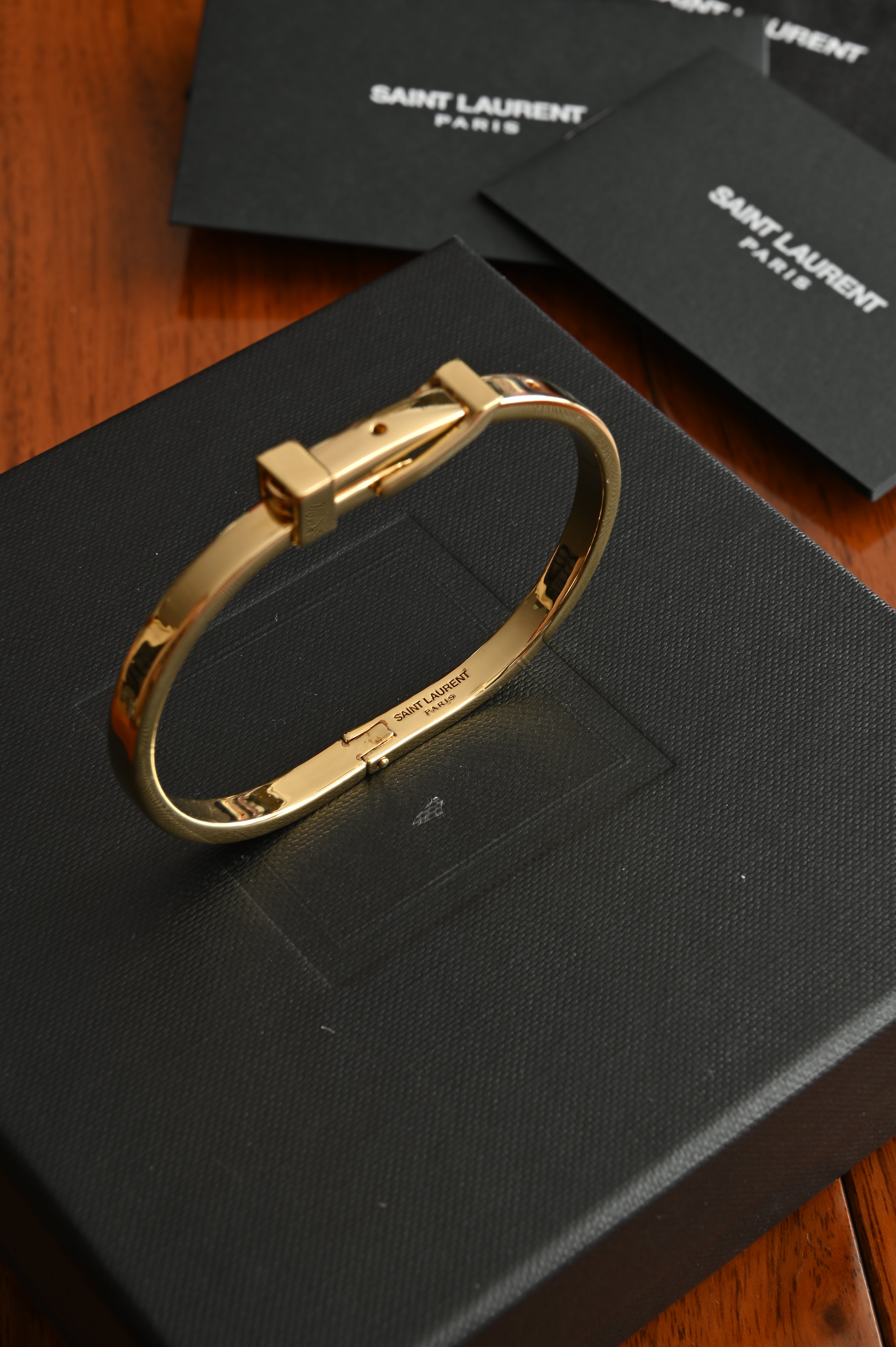 Saint Laurent Gold-Toned Metal Buckle Bangle Bracelet