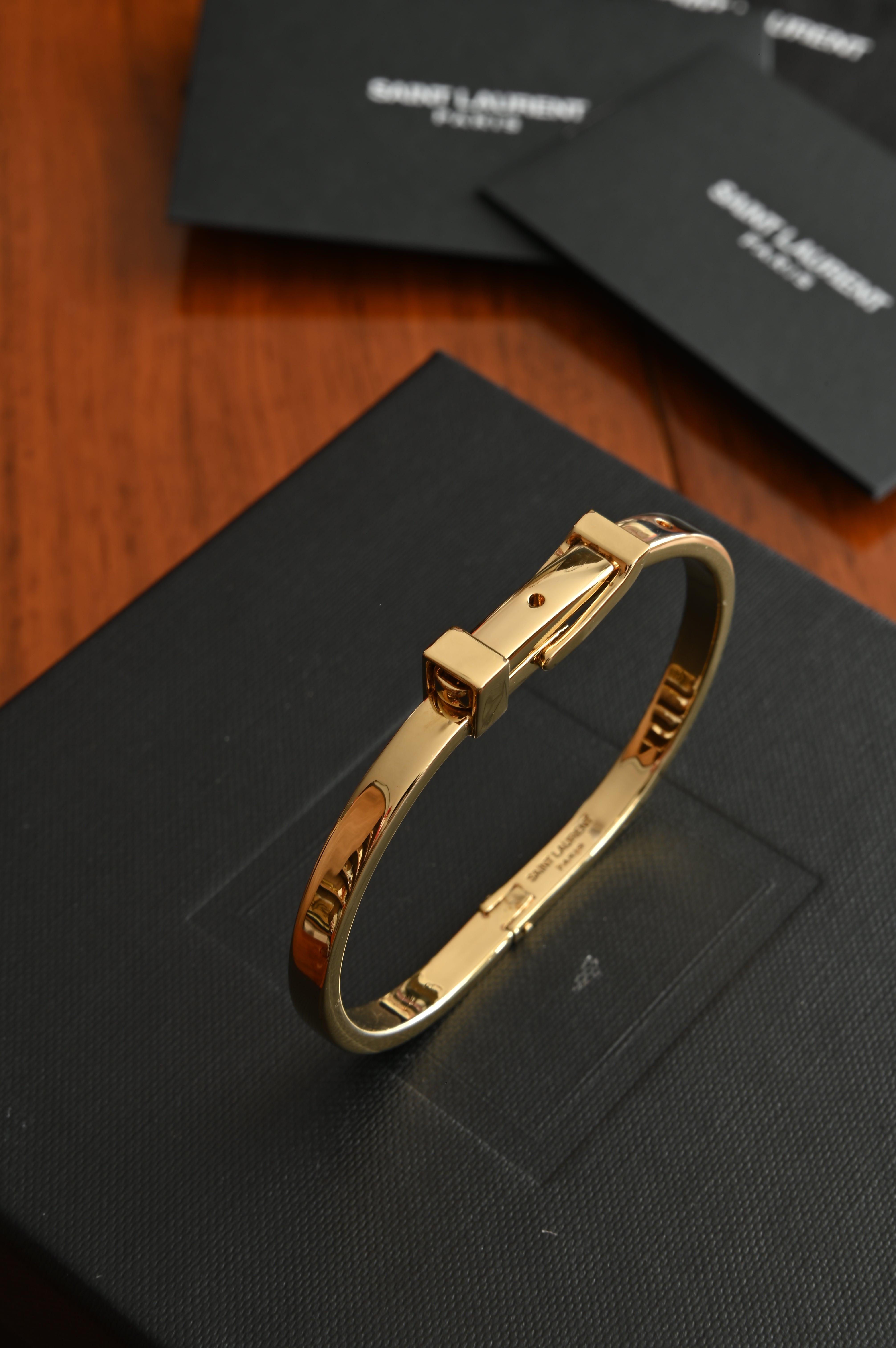 Saint Laurent Gold-Toned Metal Buckle Bangle Bracelet