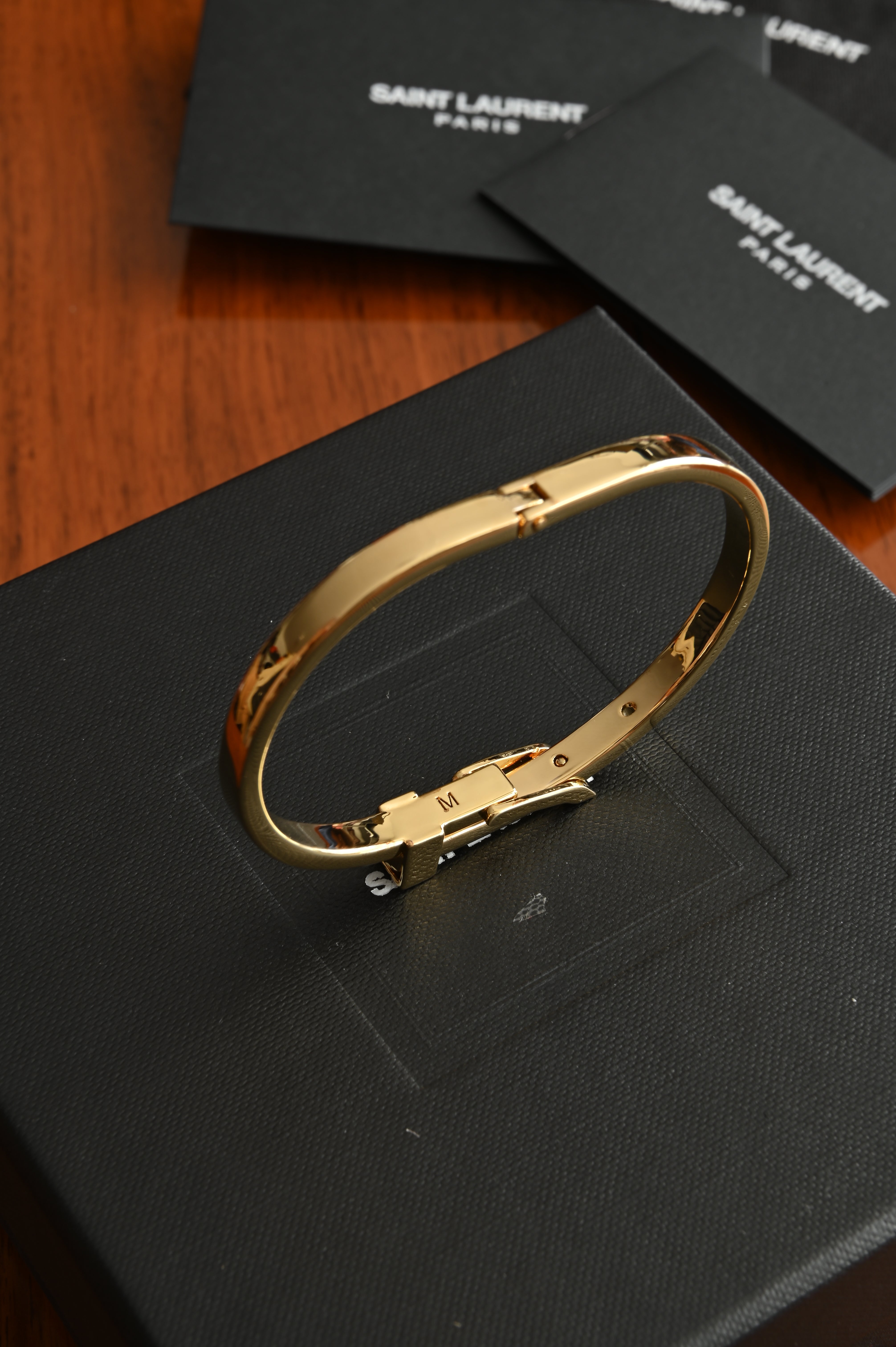 Saint Laurent Gold-Toned Metal Buckle Bangle Bracelet