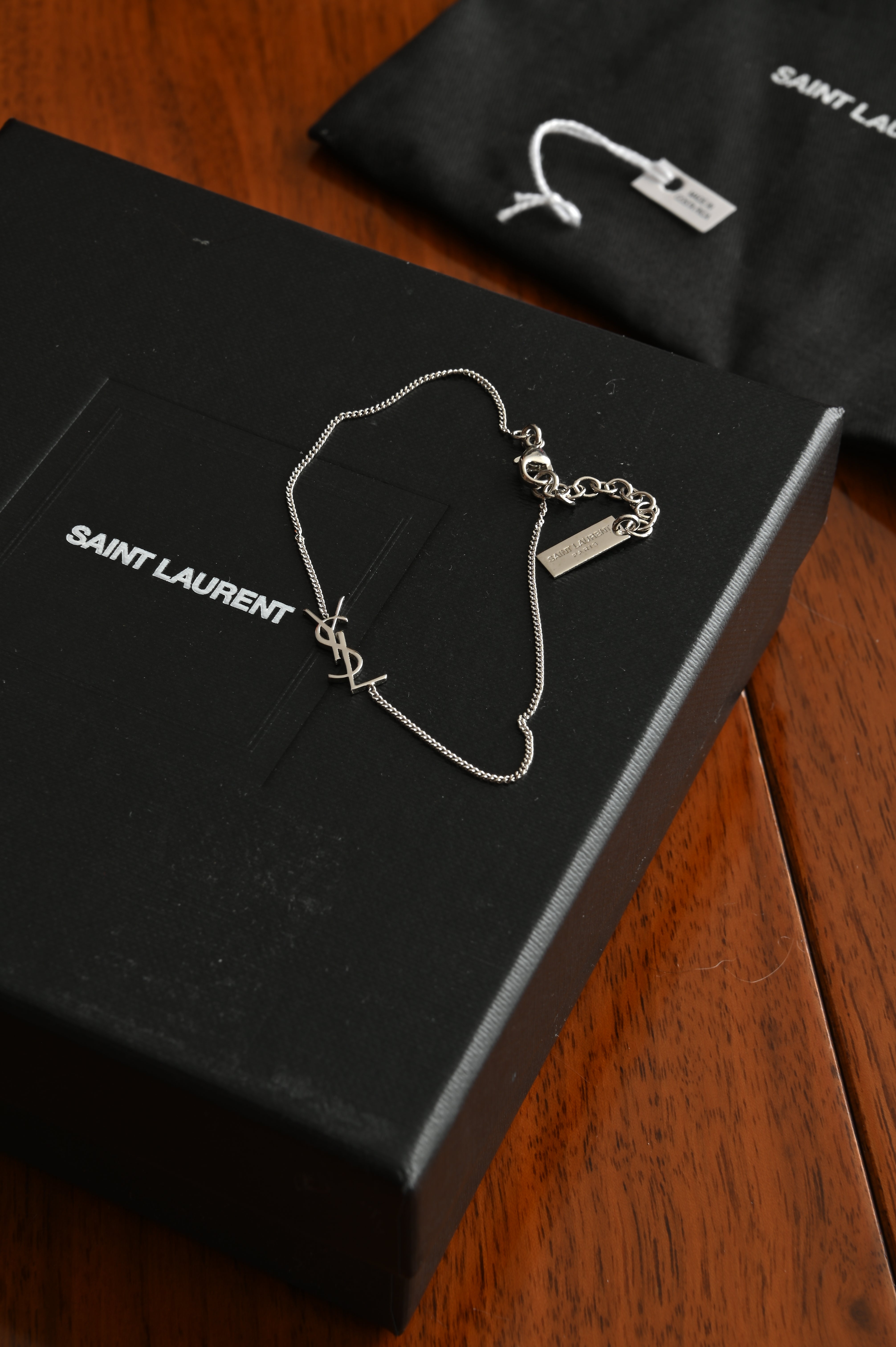 Saint Laurent in Silver-toned Metal Cassandre Charm bracelet