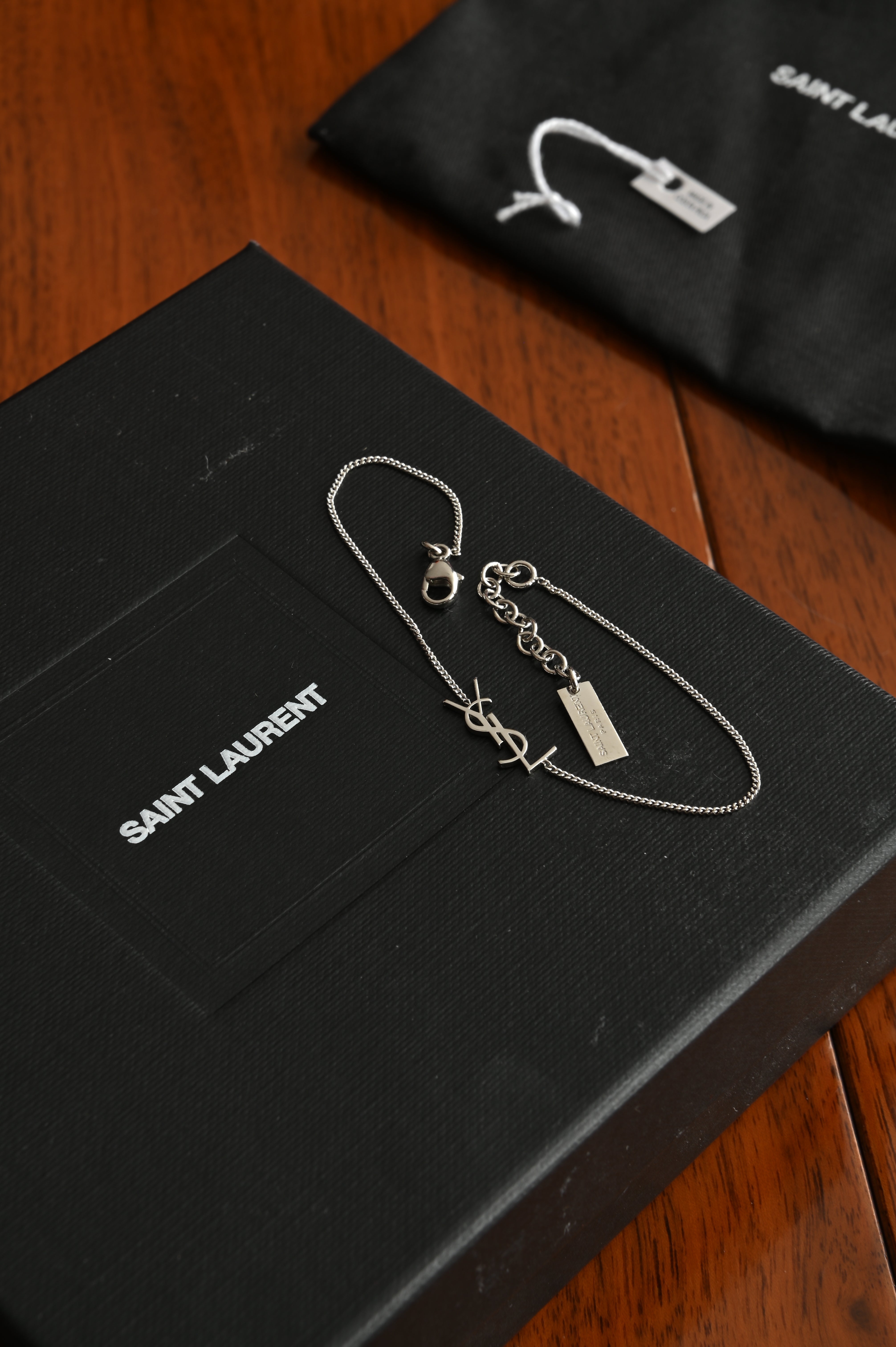 Saint Laurent in Silver-toned Metal Cassandre Charm bracelet