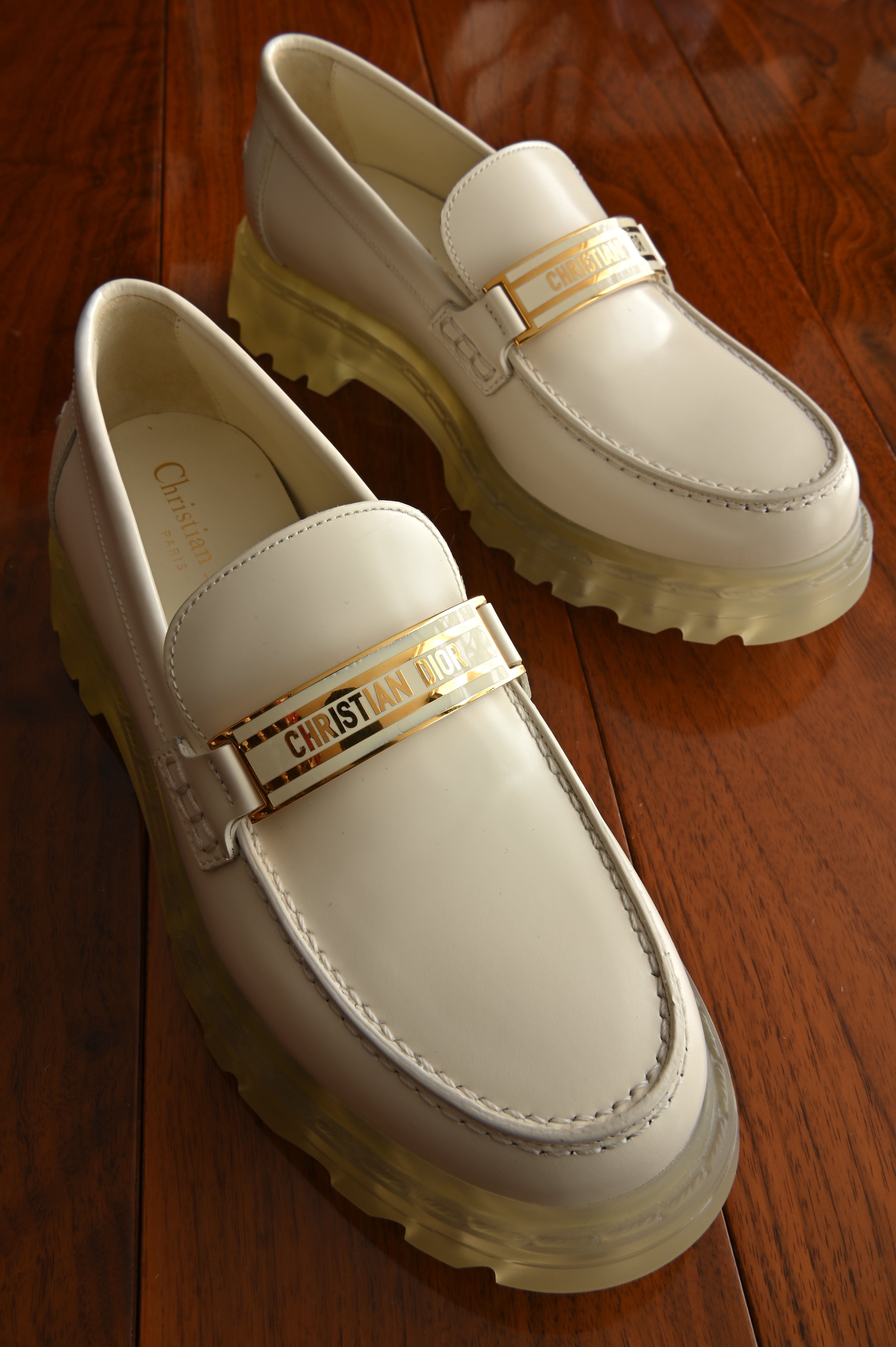 Christian Dior Code White Calf Leather Platform Loafers