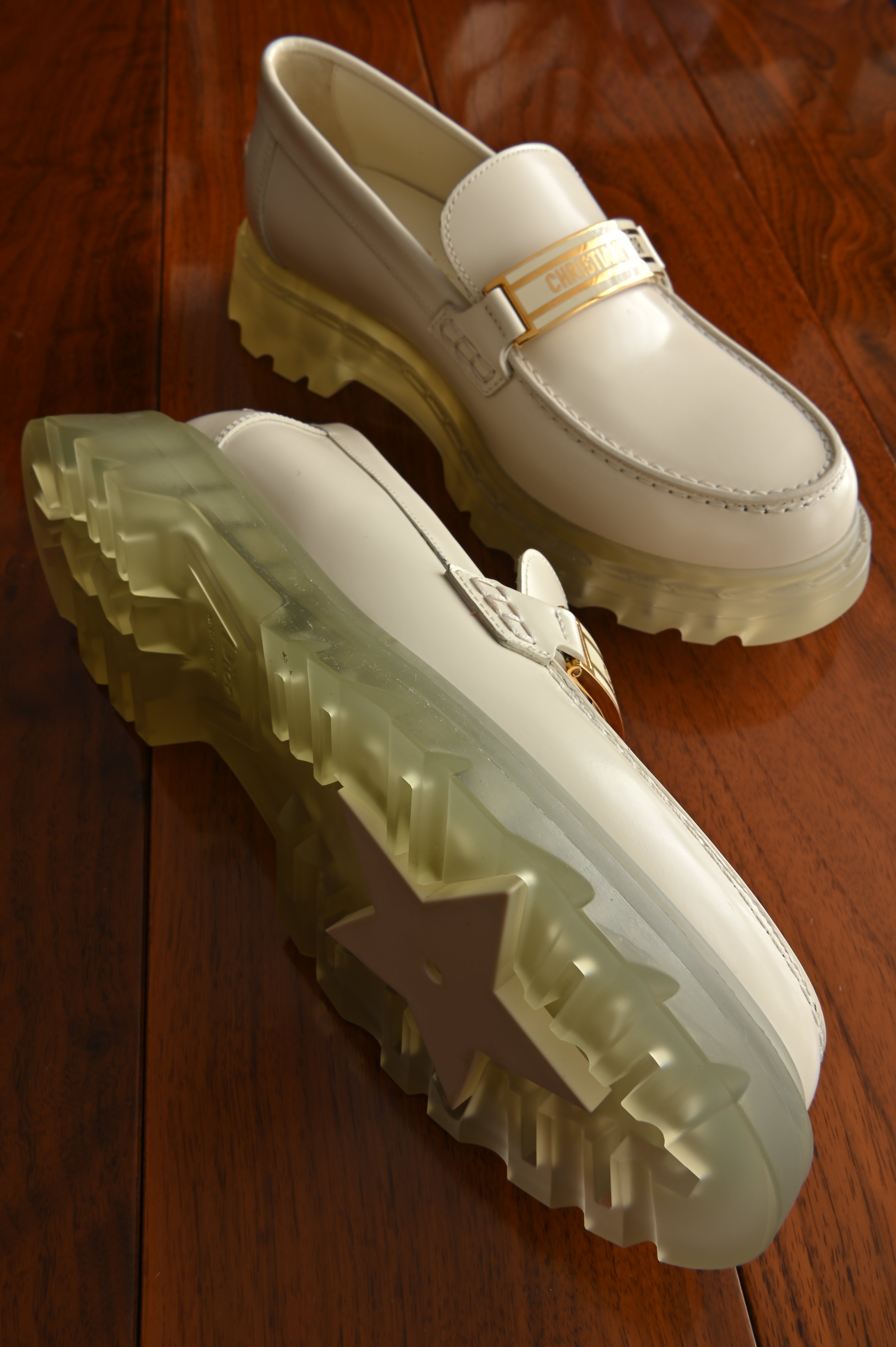 Christian Dior Code White Calf Leather Platform Loafers