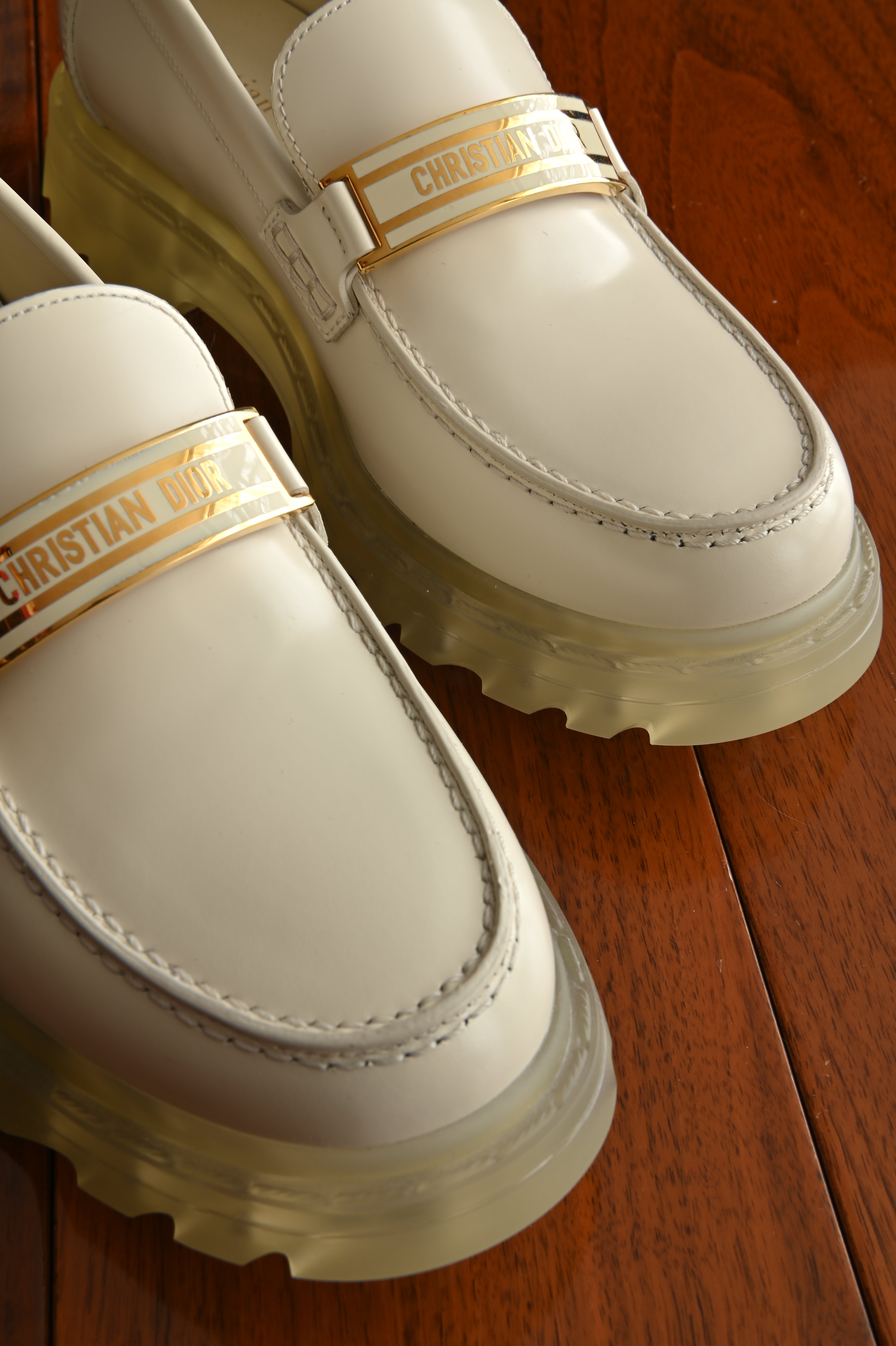 Christian Dior Code White Calf Leather Platform Loafers