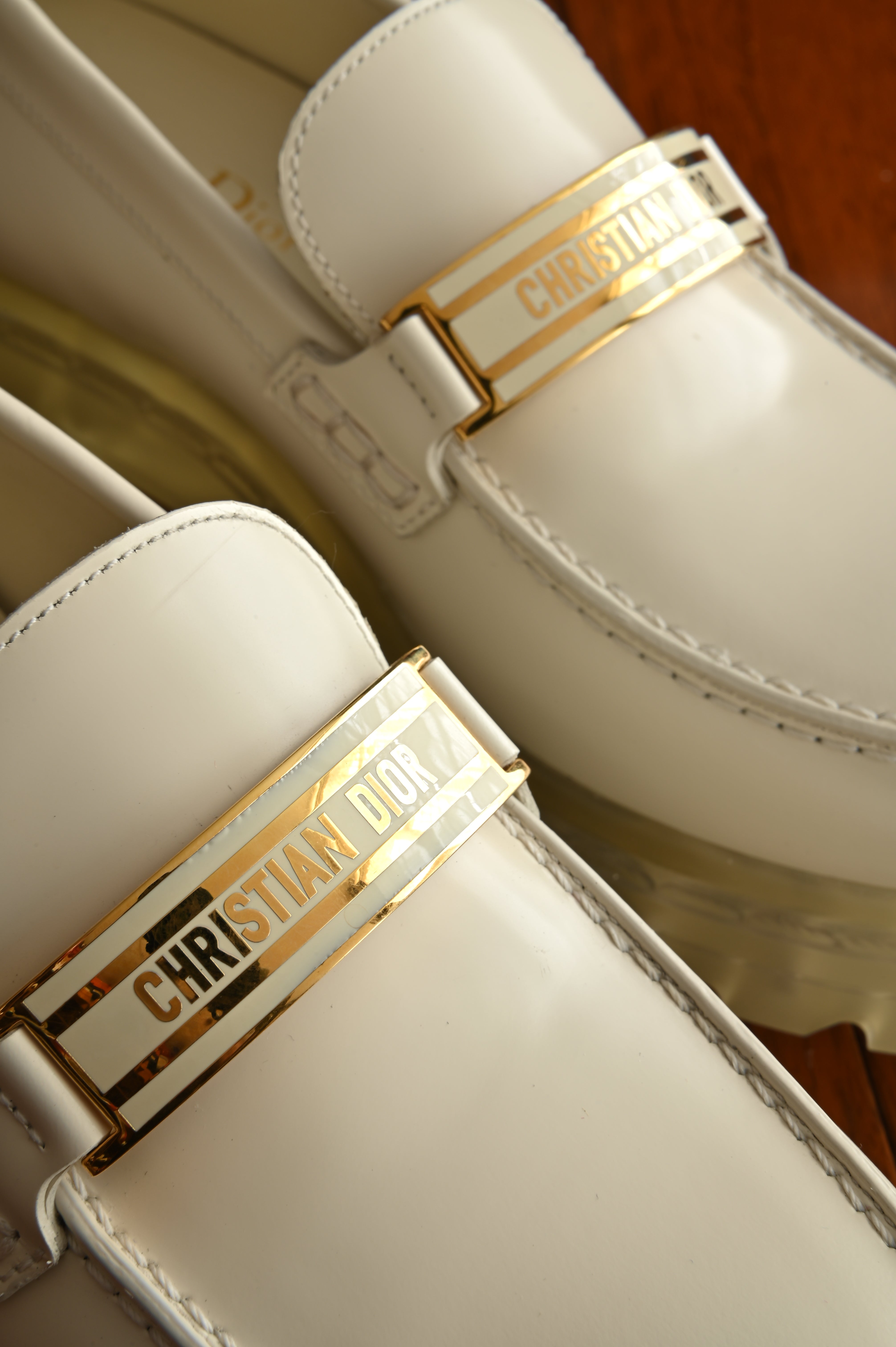 Christian Dior Code White Calf Leather Platform Loafers