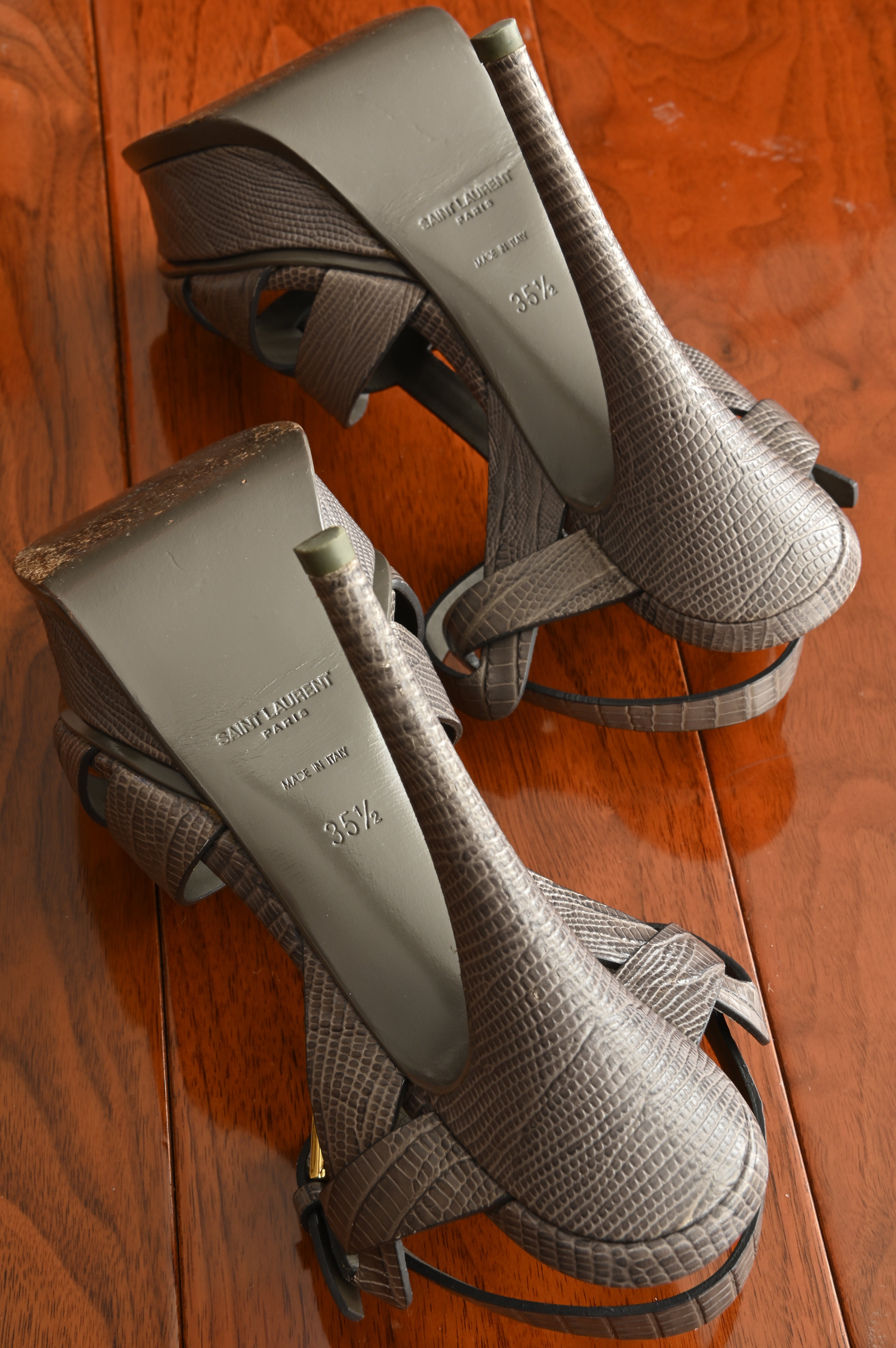 Saint Laurent Tribute Grey Lizard embossed High Heels