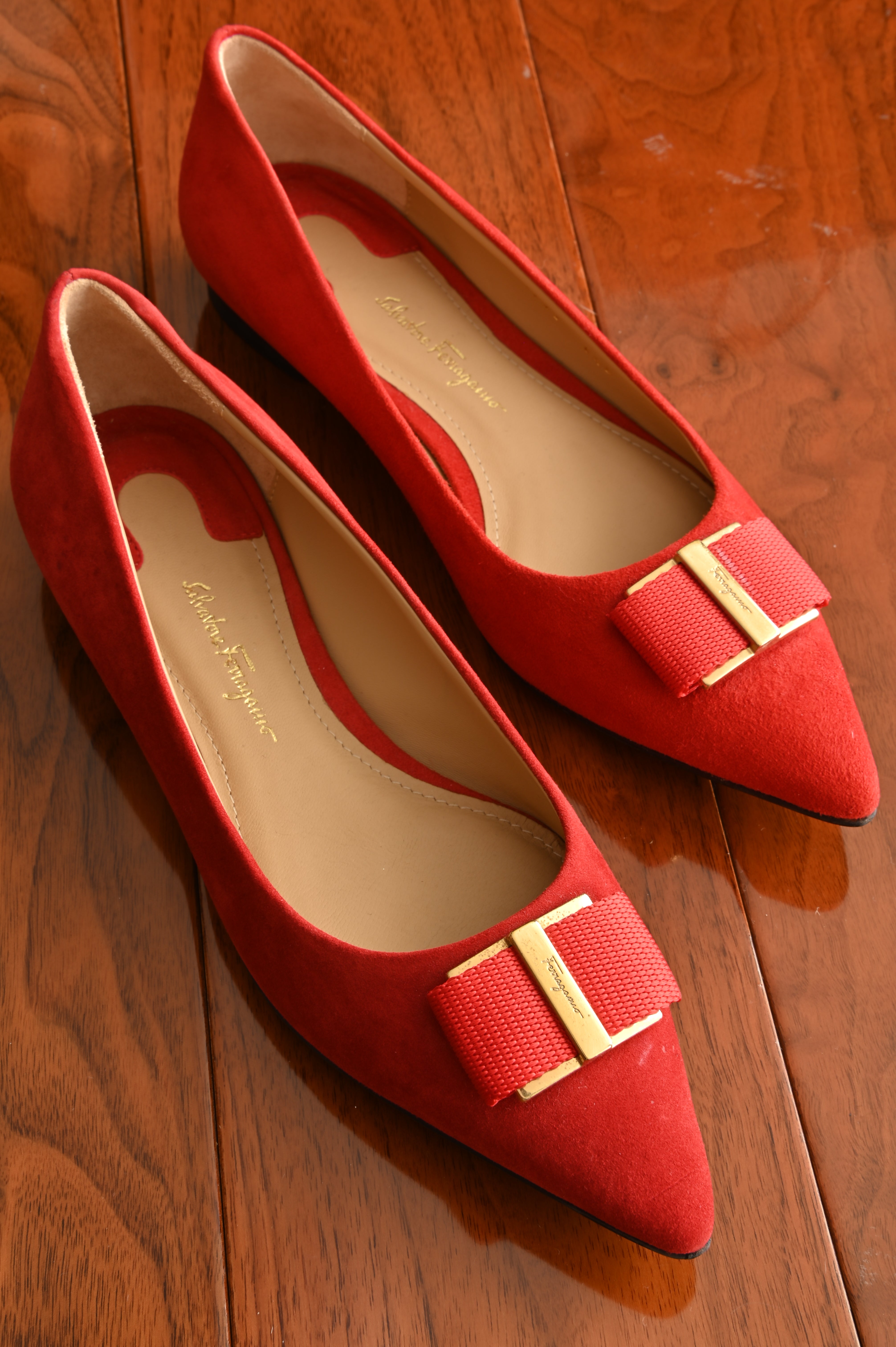 Salvatore Ferragamo Viva Red Suede Ballet Flats