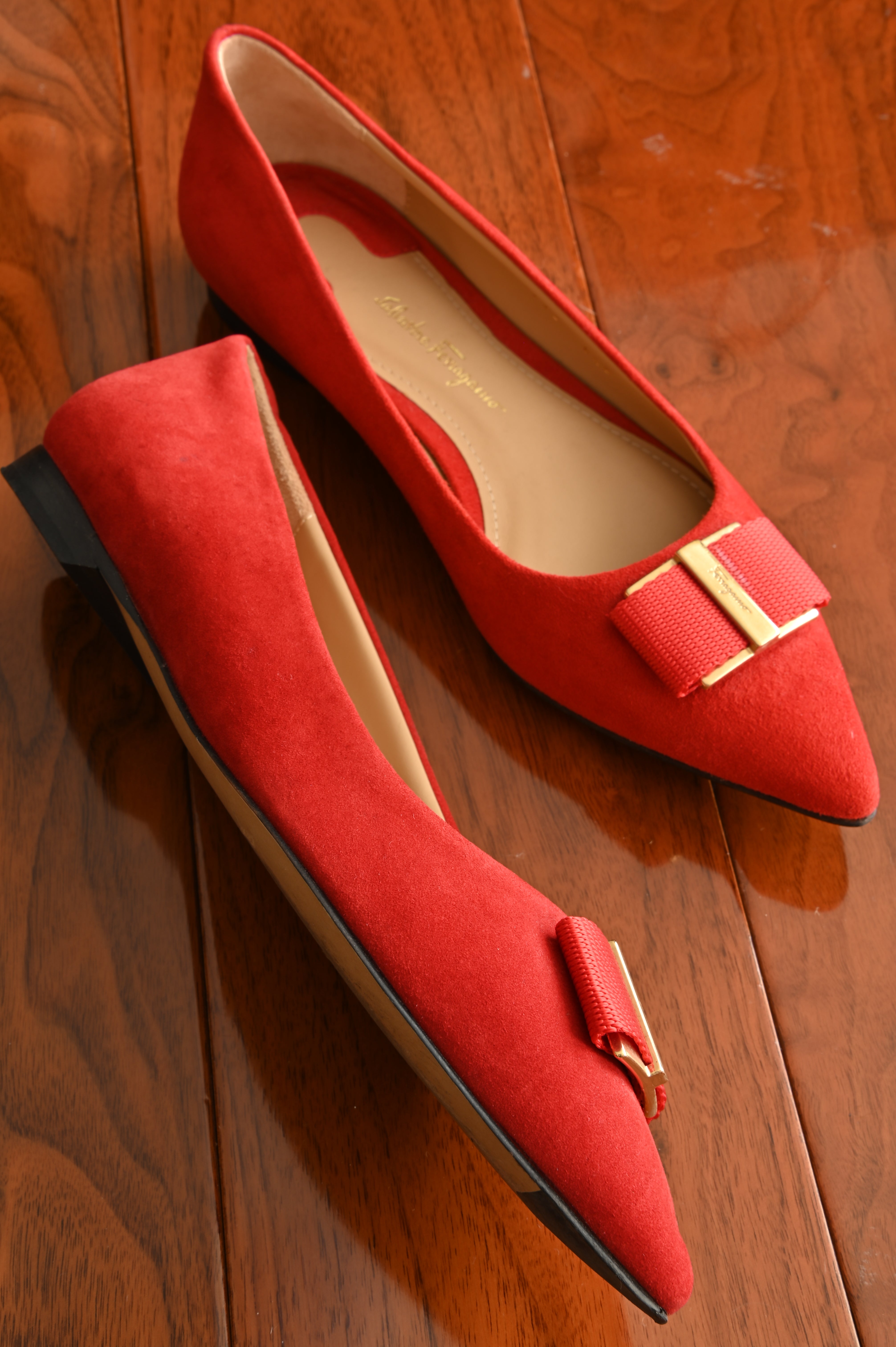 Salvatore Ferragamo Viva Red Suede Ballet Flats