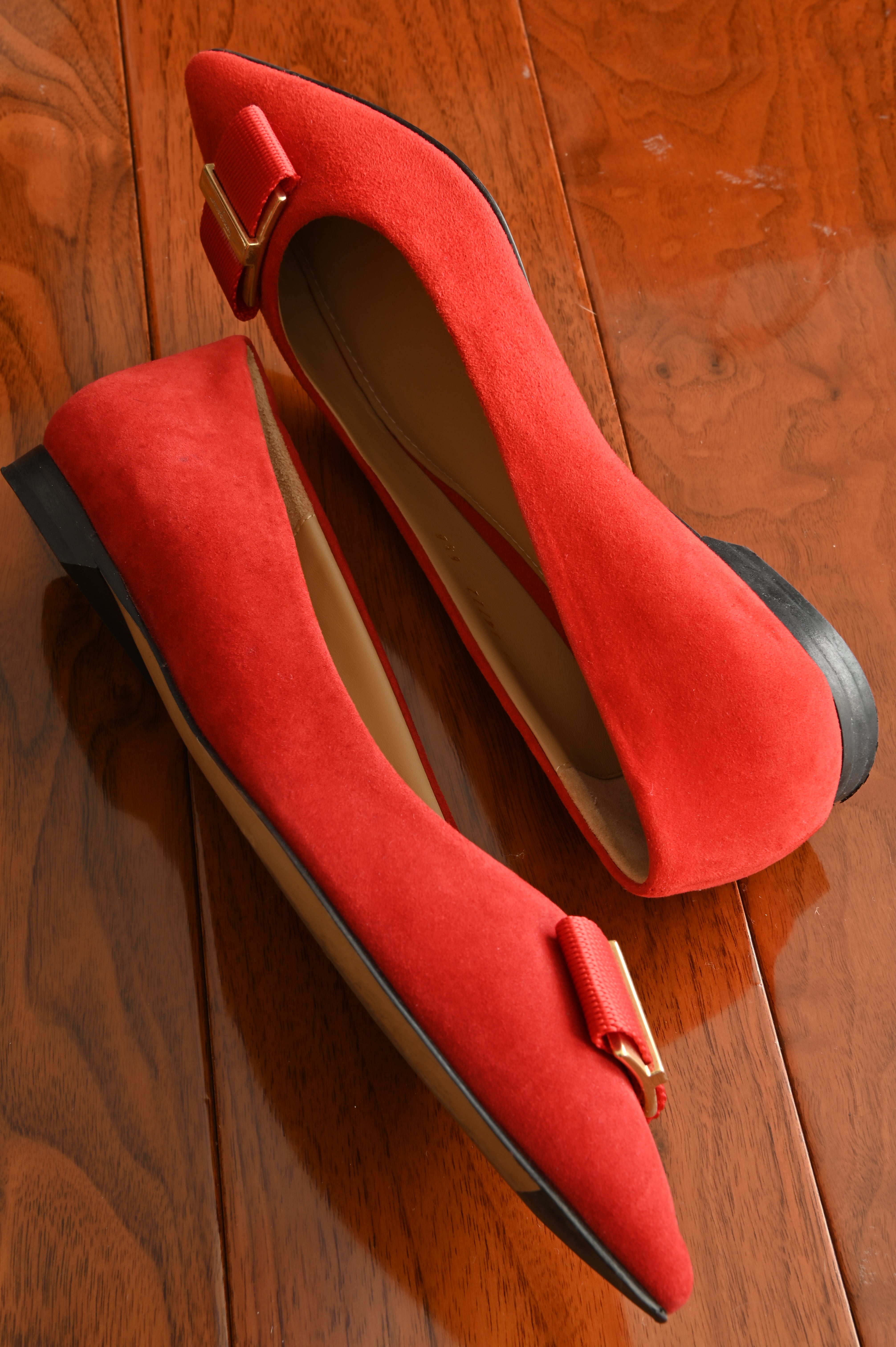 Salvatore Ferragamo Viva Red Suede Ballet Flats
