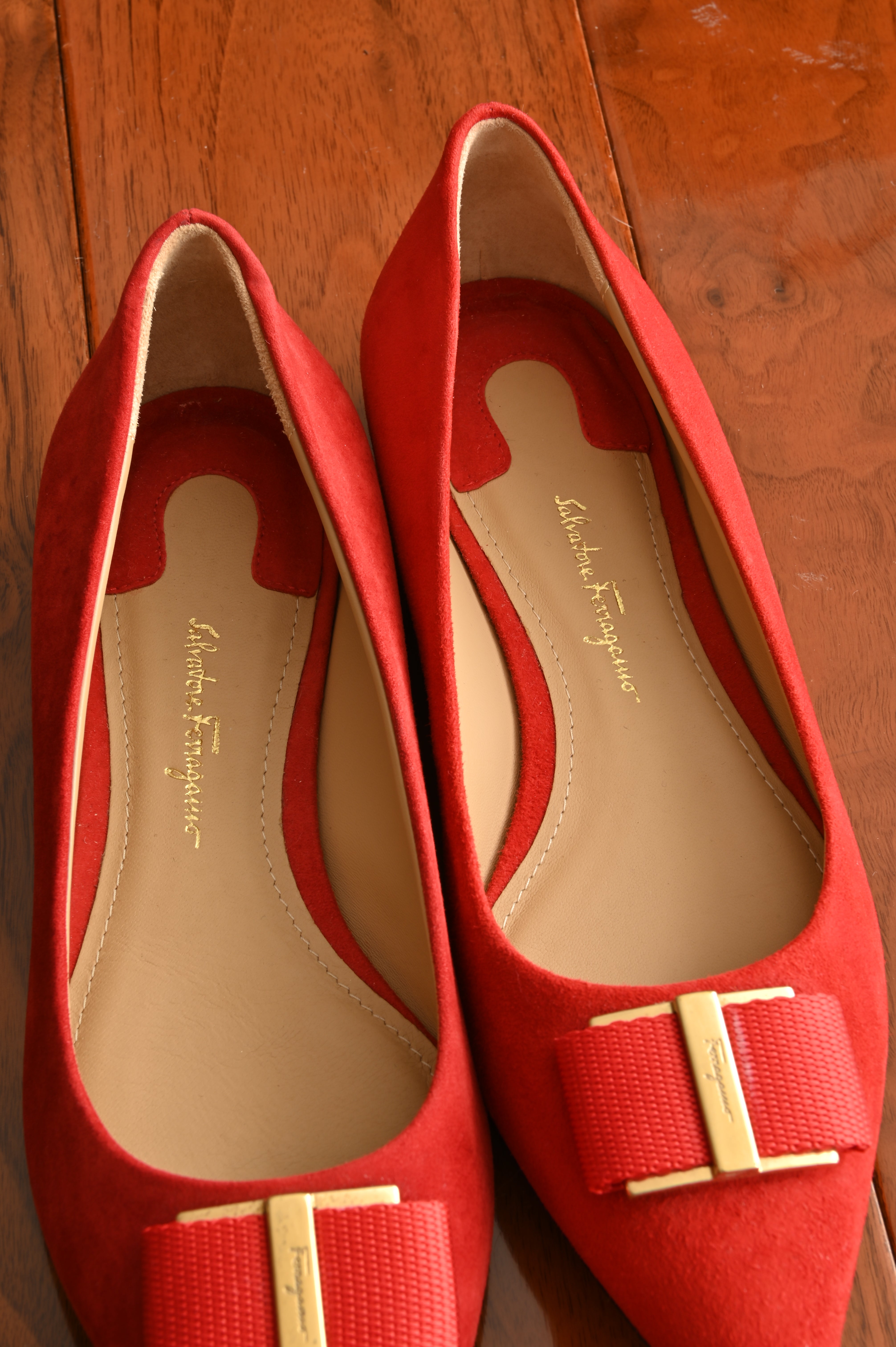 Salvatore Ferragamo Viva Red Suede Ballet Flats