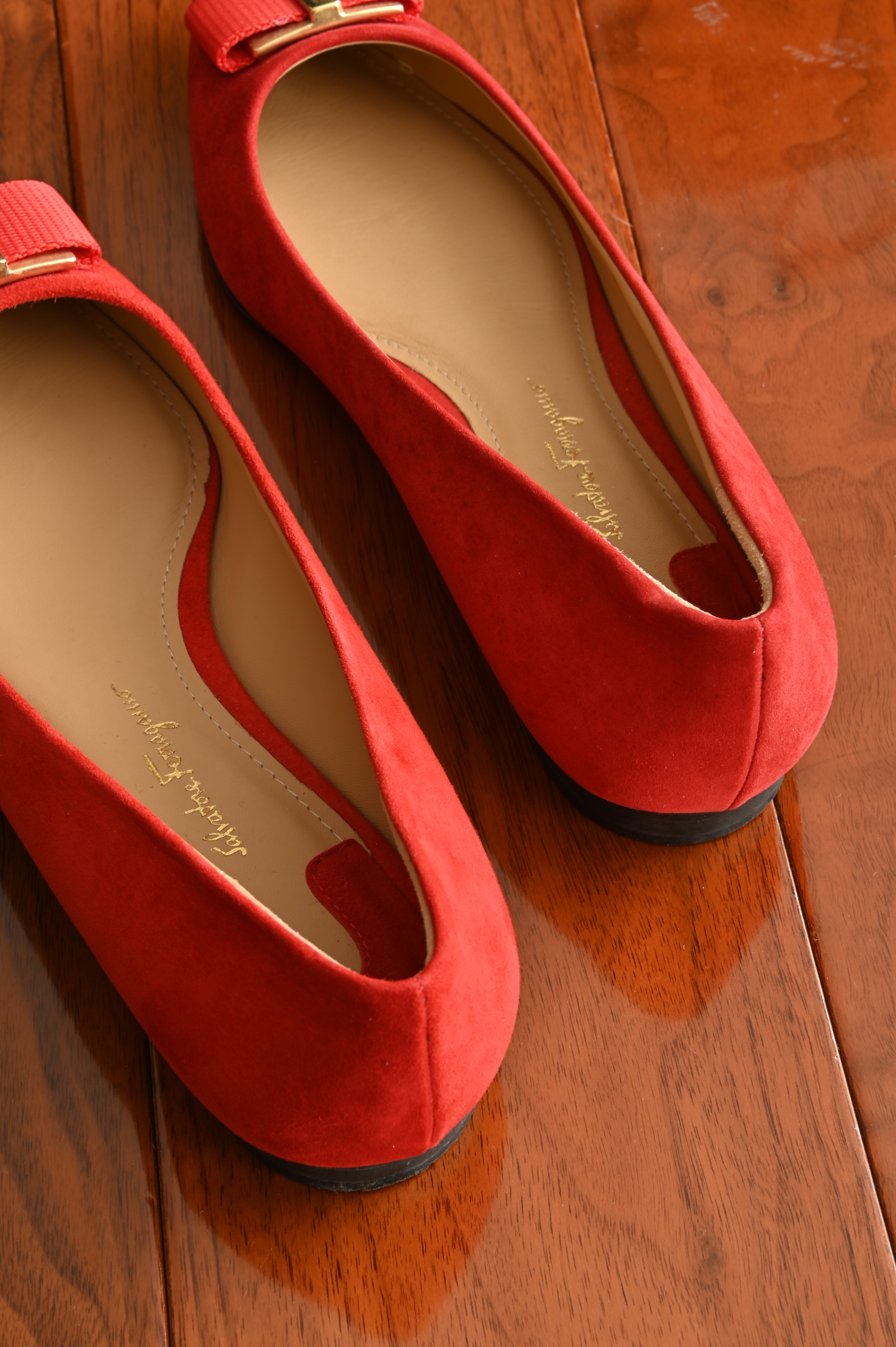 Salvatore Ferragamo Viva Red Suede Ballet Flats