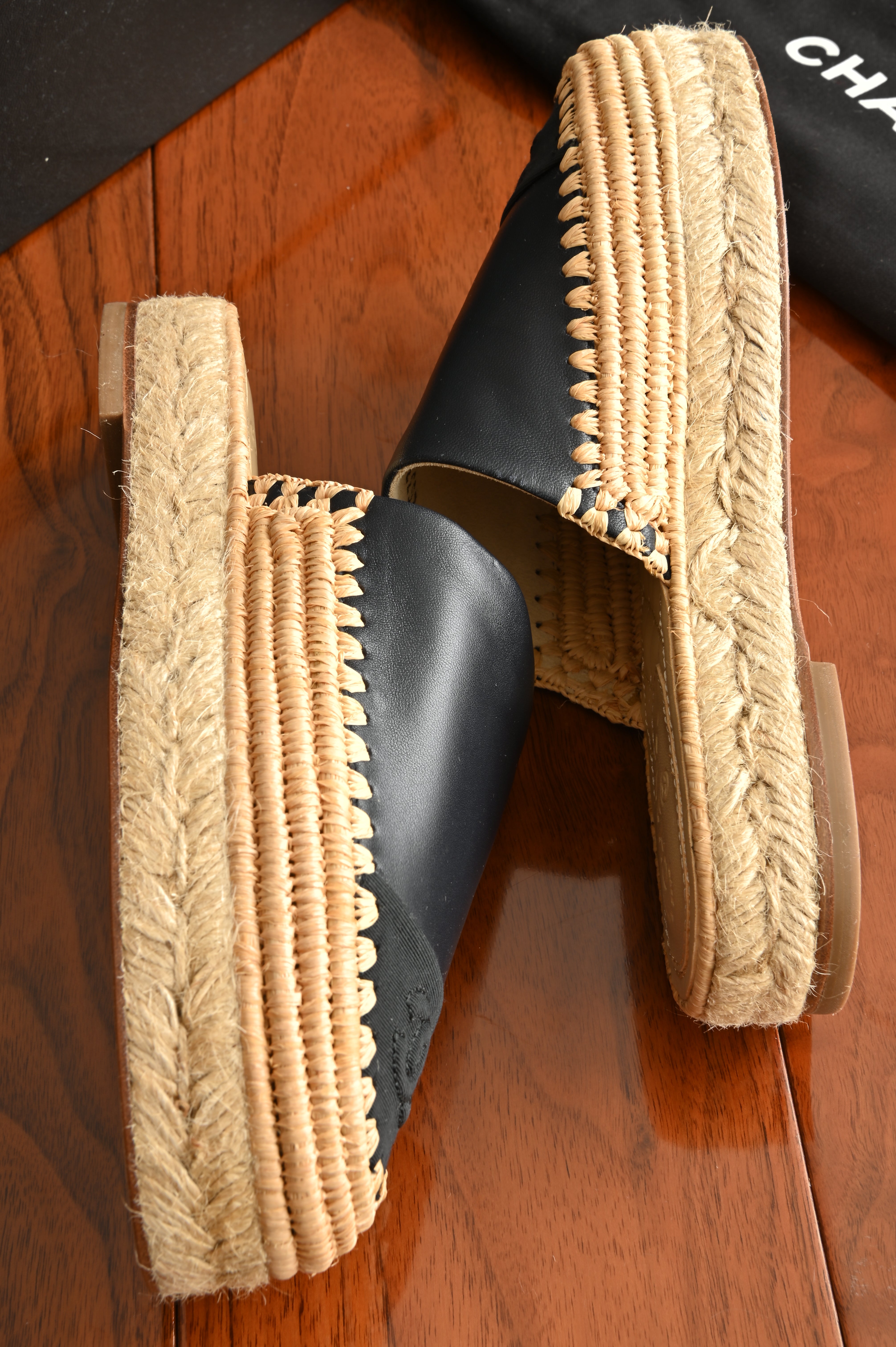 Chanel Black CC Espadrille Mules