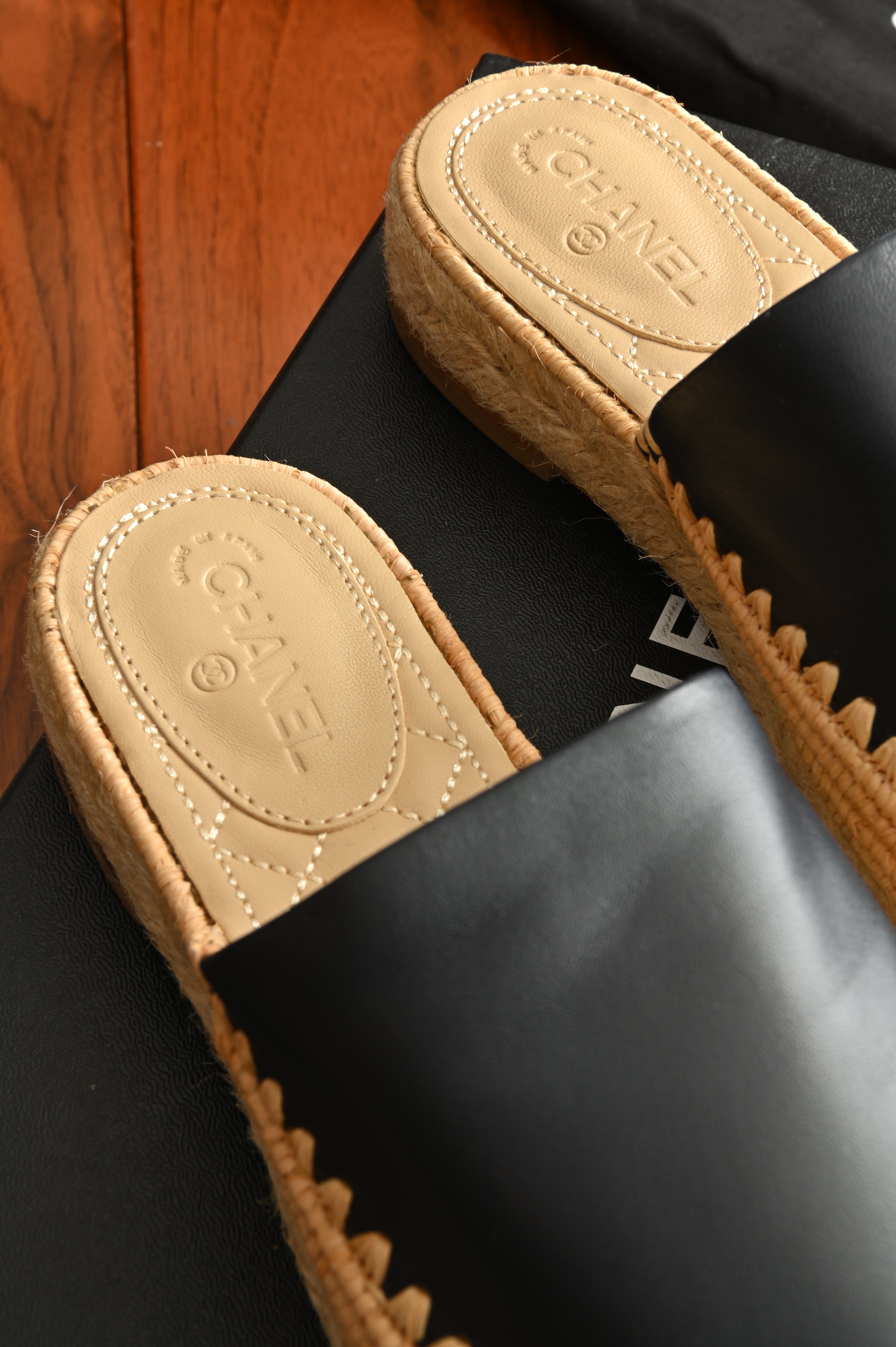 Chanel Black CC Espadrille Mules