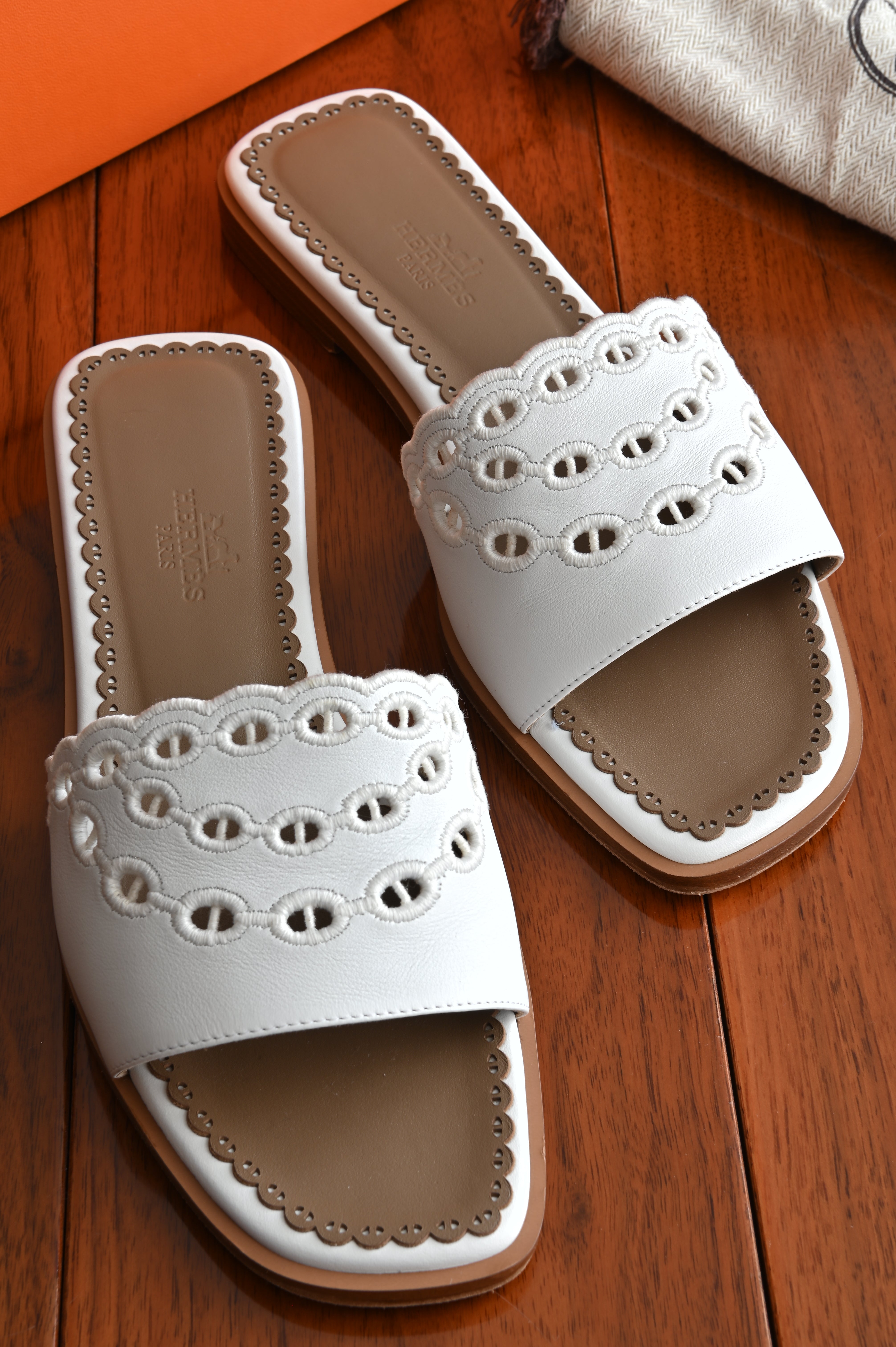 Hermes White Gaelle Sandals