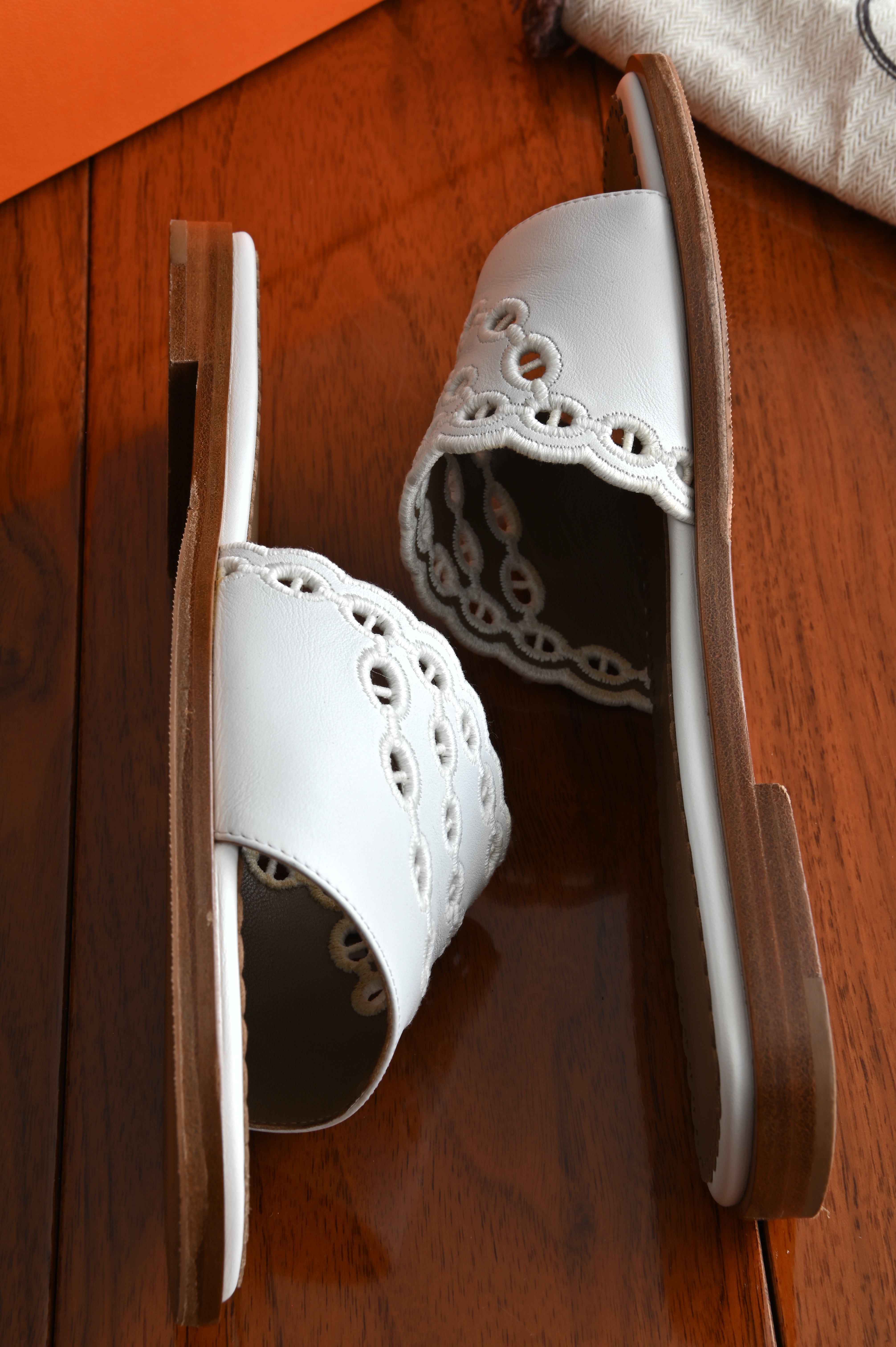 Hermes White Gaelle Sandals