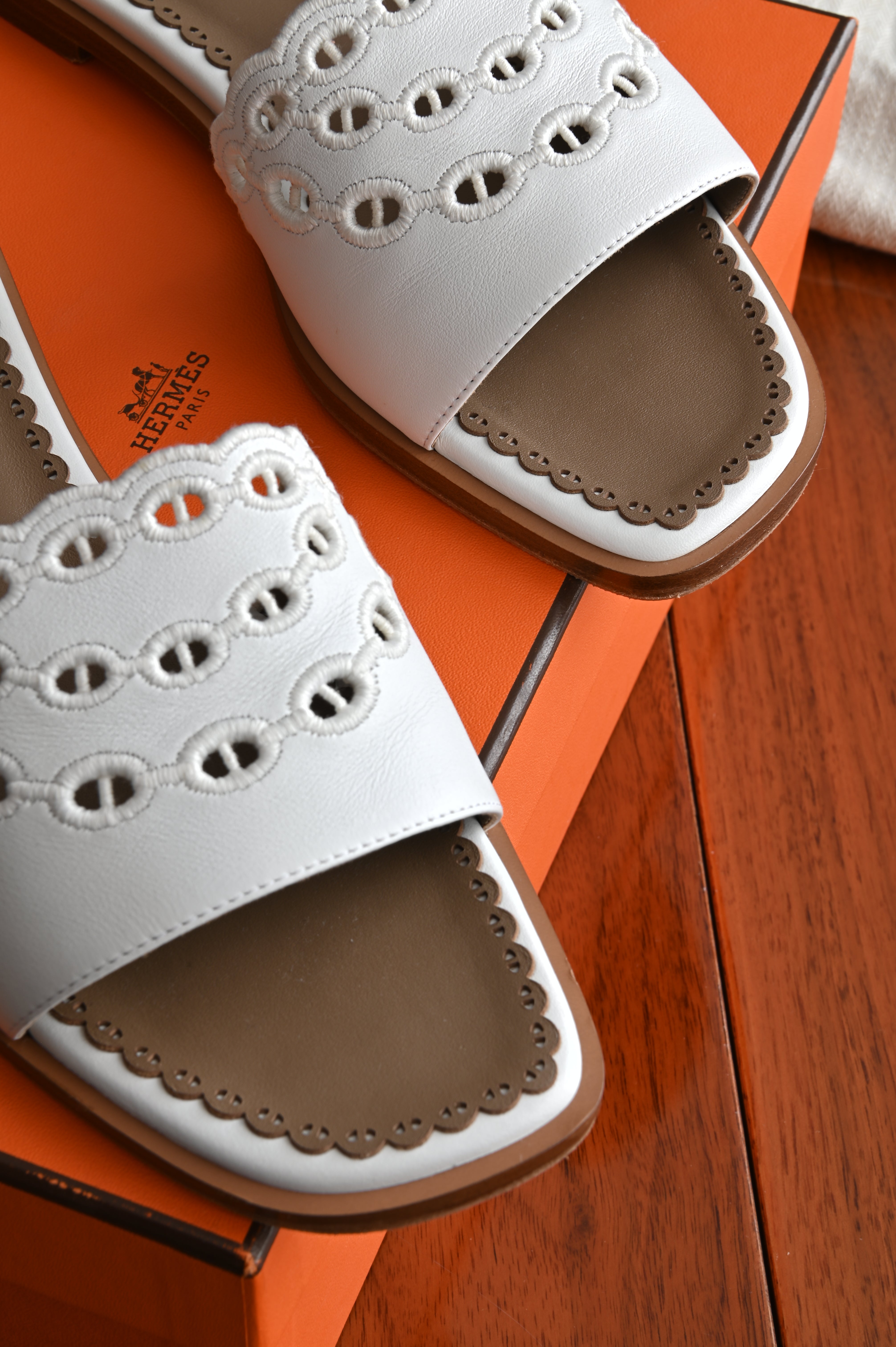 Hermes White Gaelle Sandals