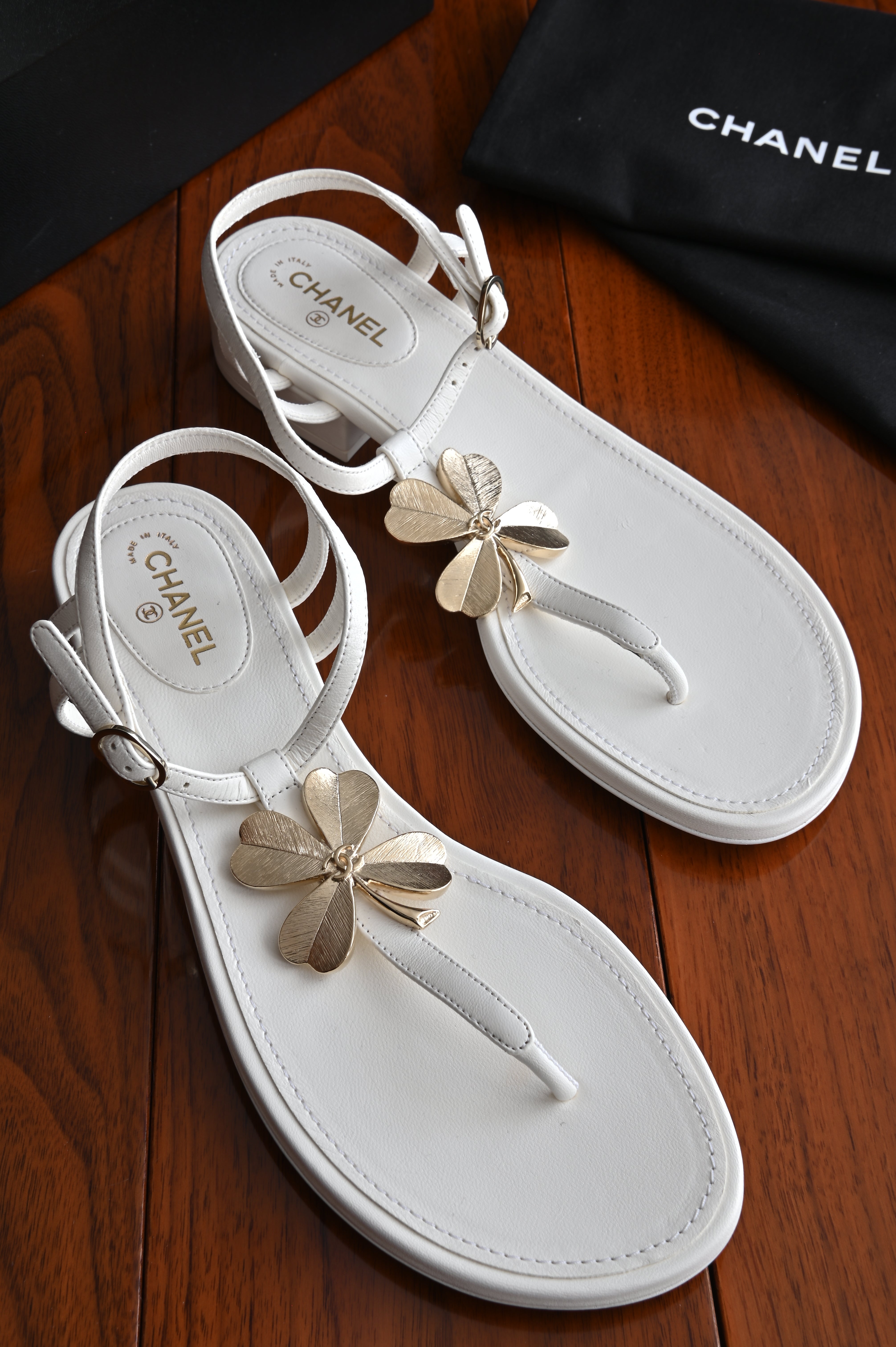 Chanel White Thong Sandals