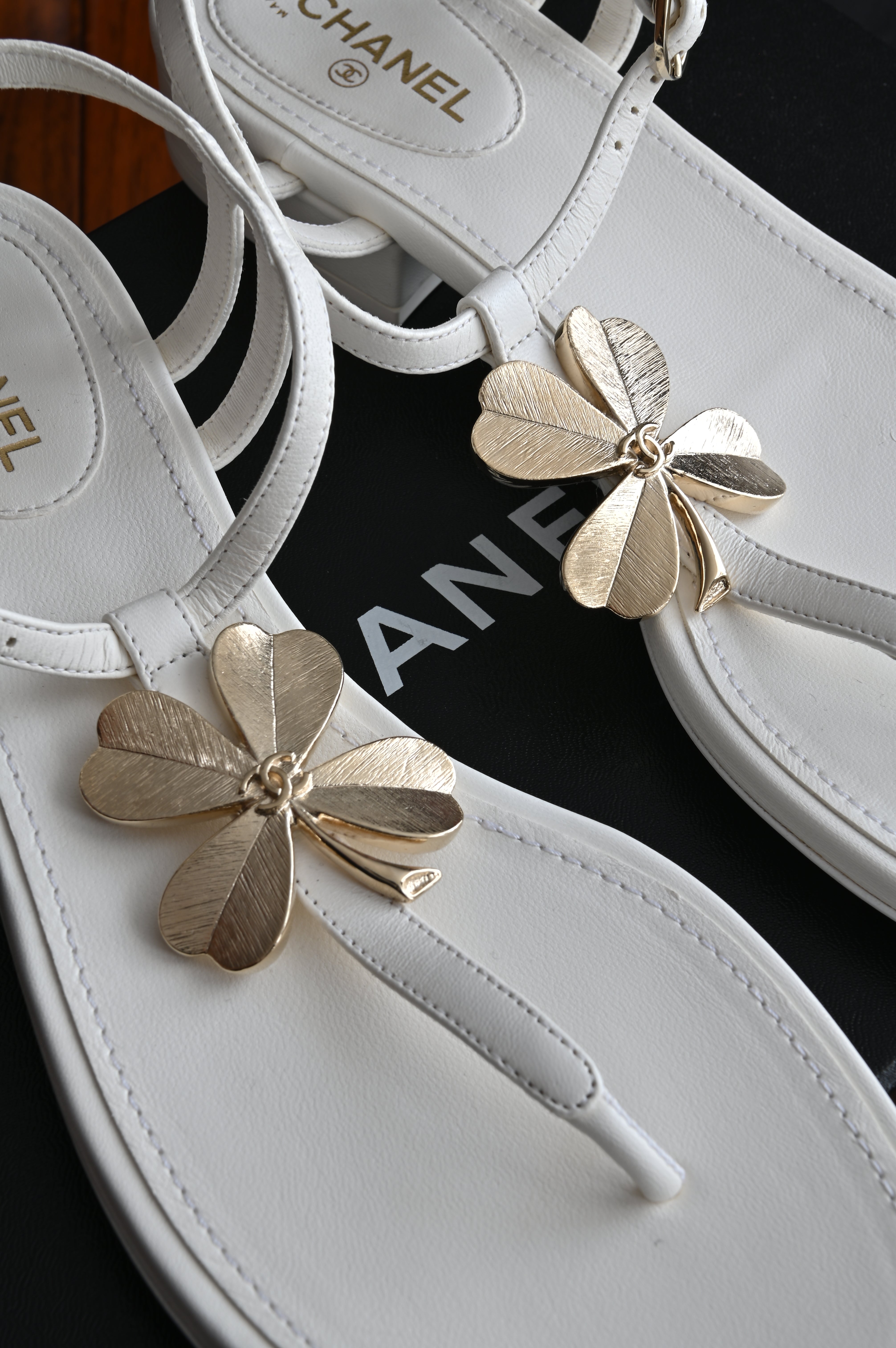 Chanel White Thong Sandals