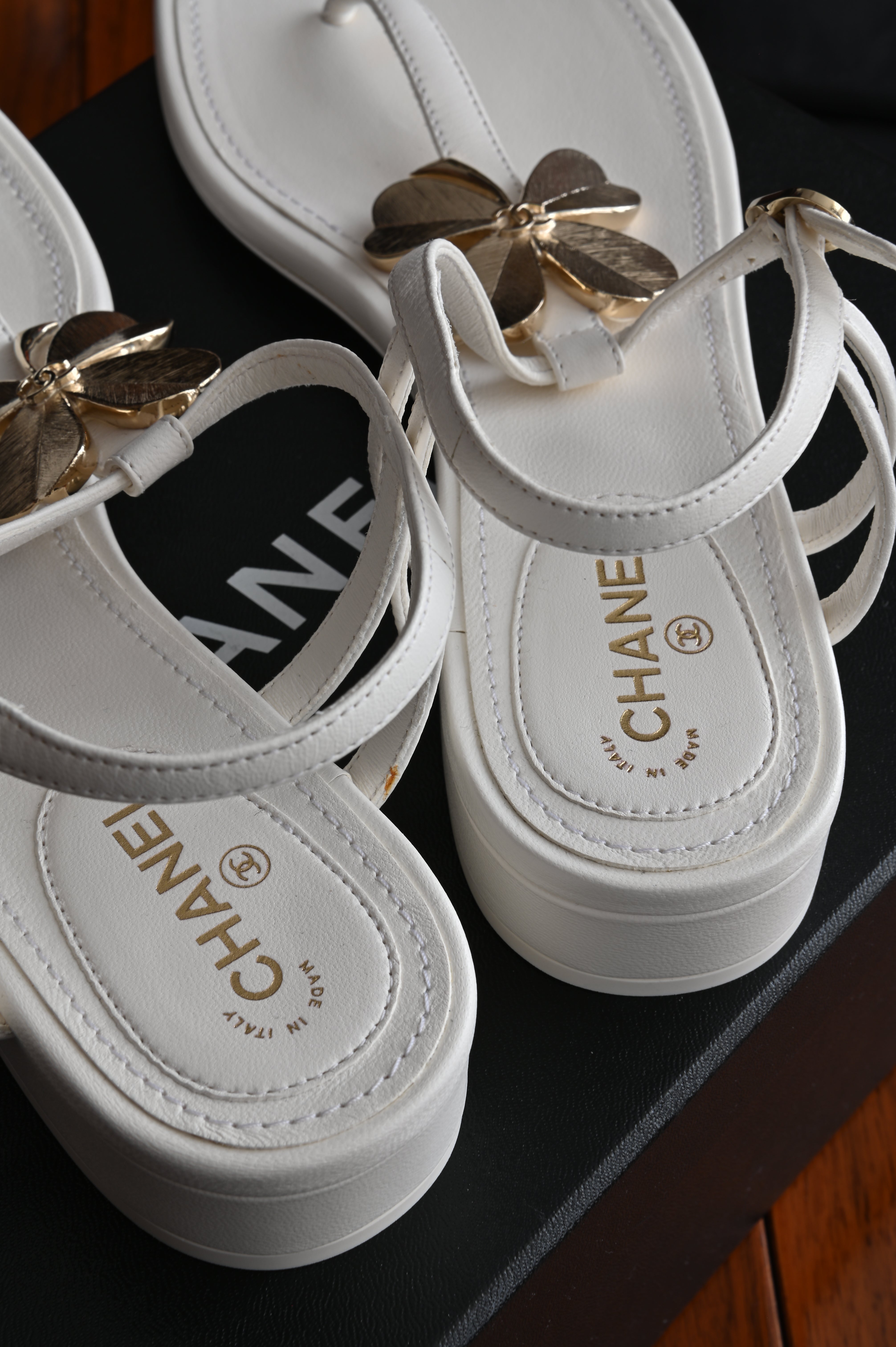 Chanel White Thong Sandals