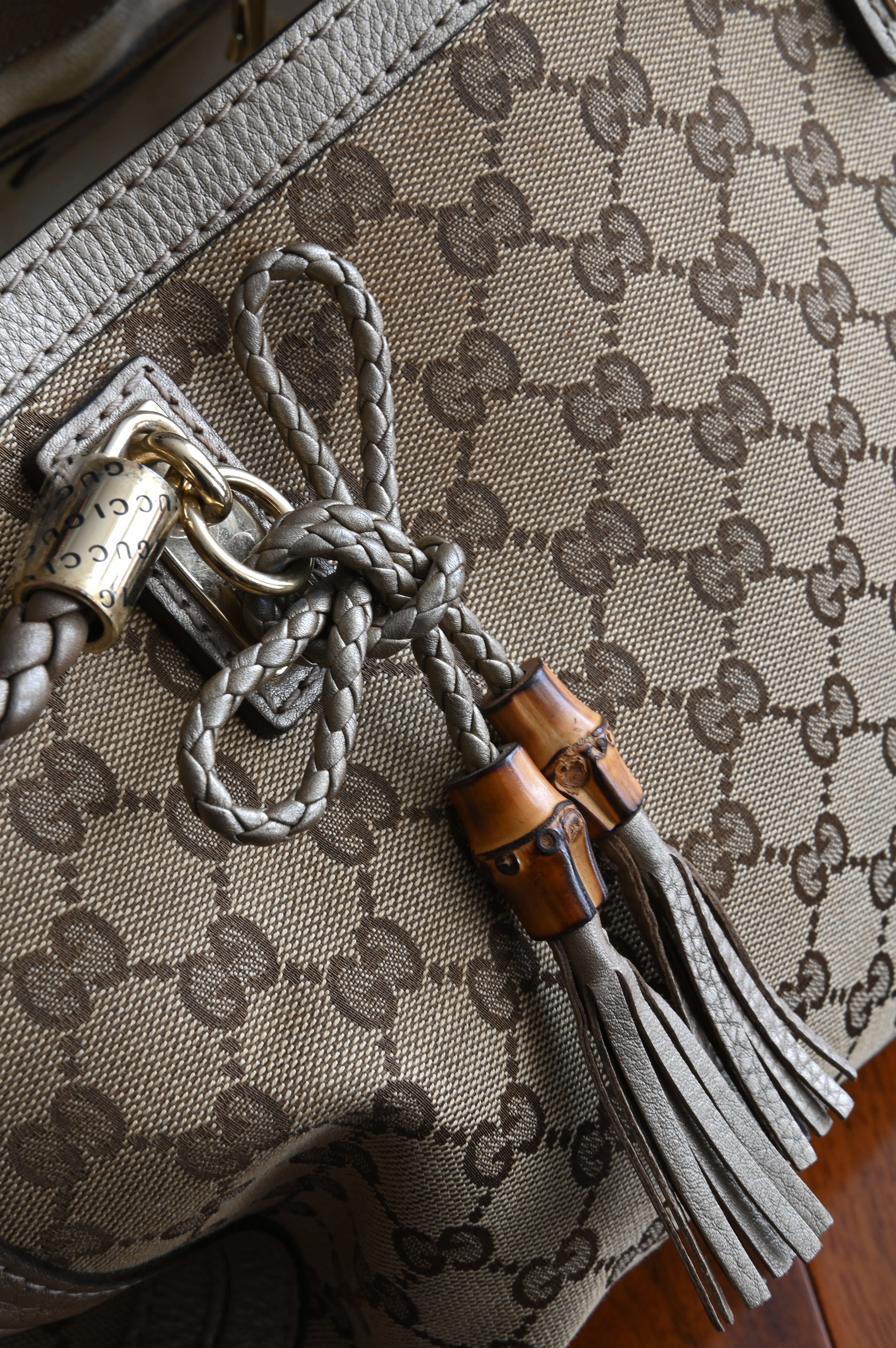 Gucci Champagne gold GG Canvas Bella large Tote Bag