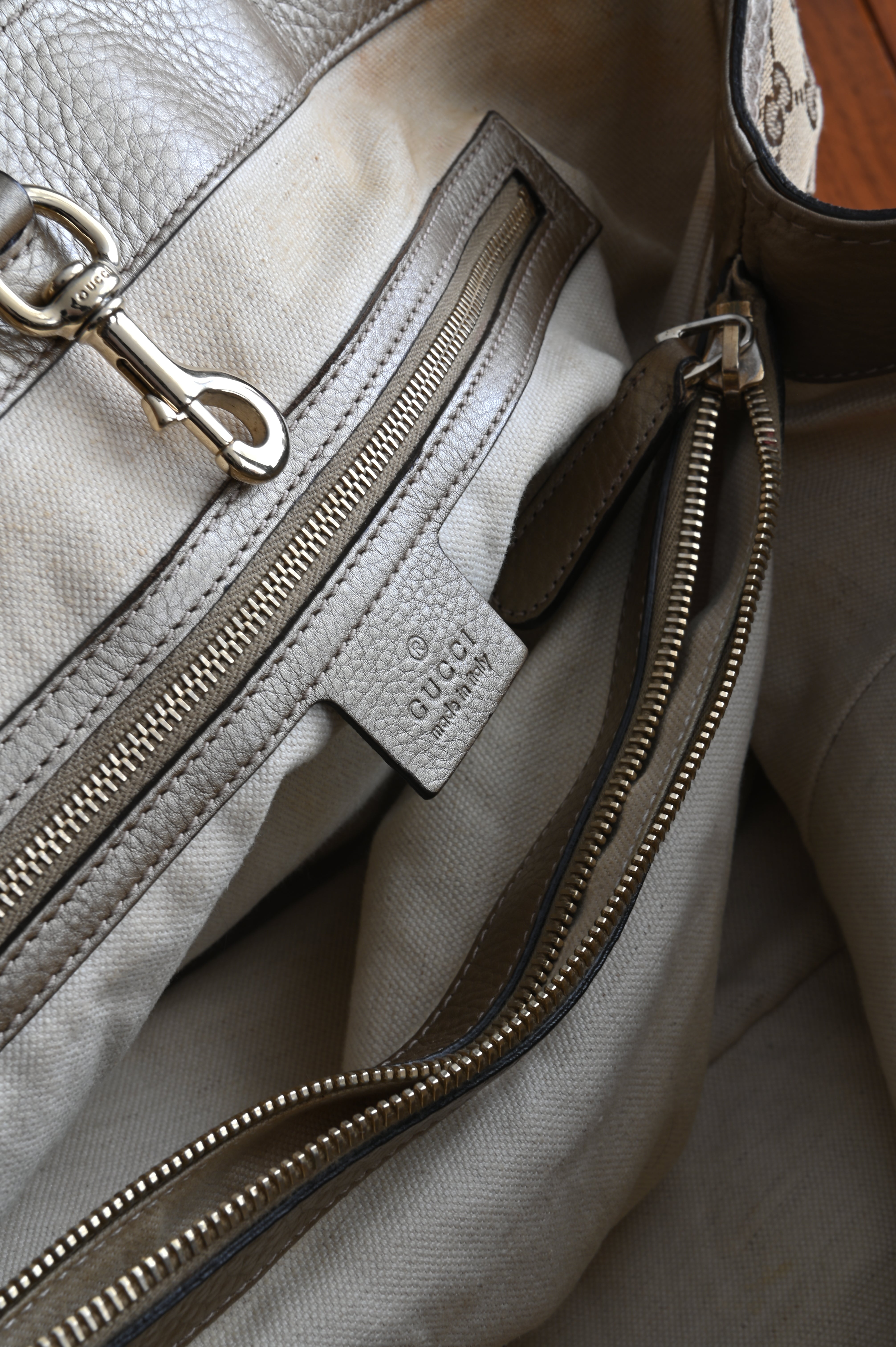 Gucci Champagne gold GG Canvas Bella large Tote Bag