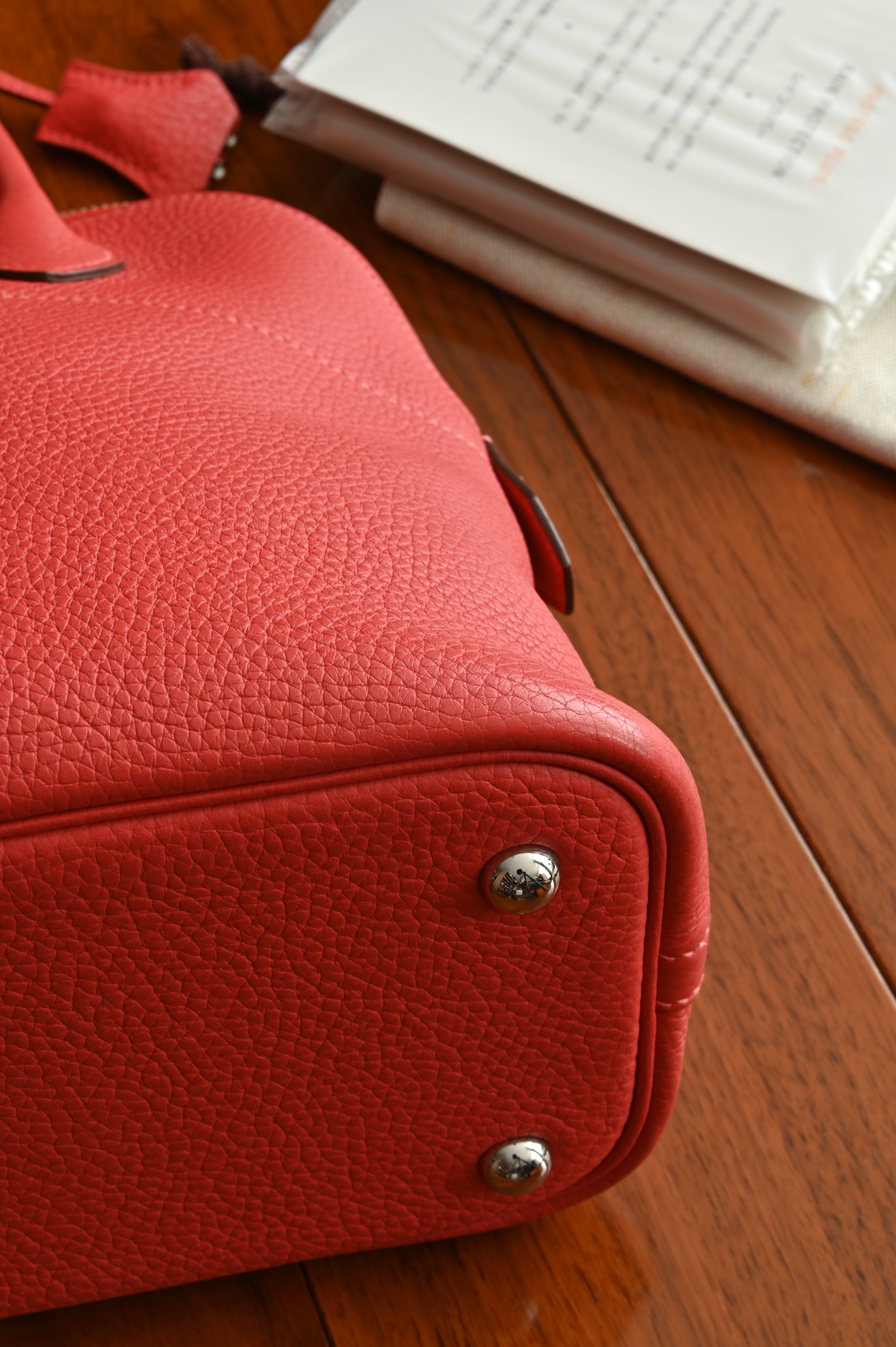 HERMÈS Bolide 31 handbag in Rouge Pivoine Clemence leather with Palladium hardware