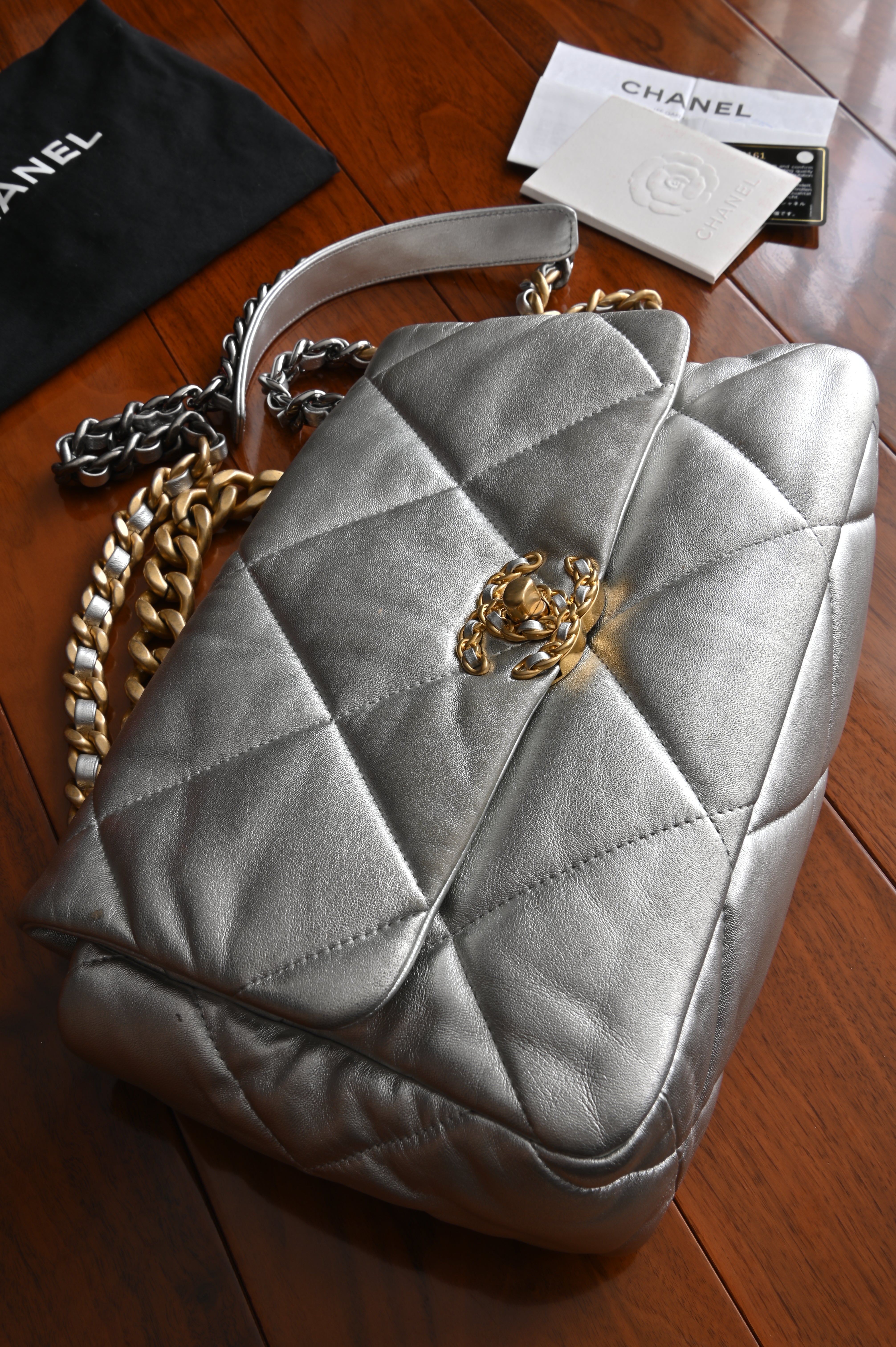 Chanel CC 19 Silver large Flap Bag