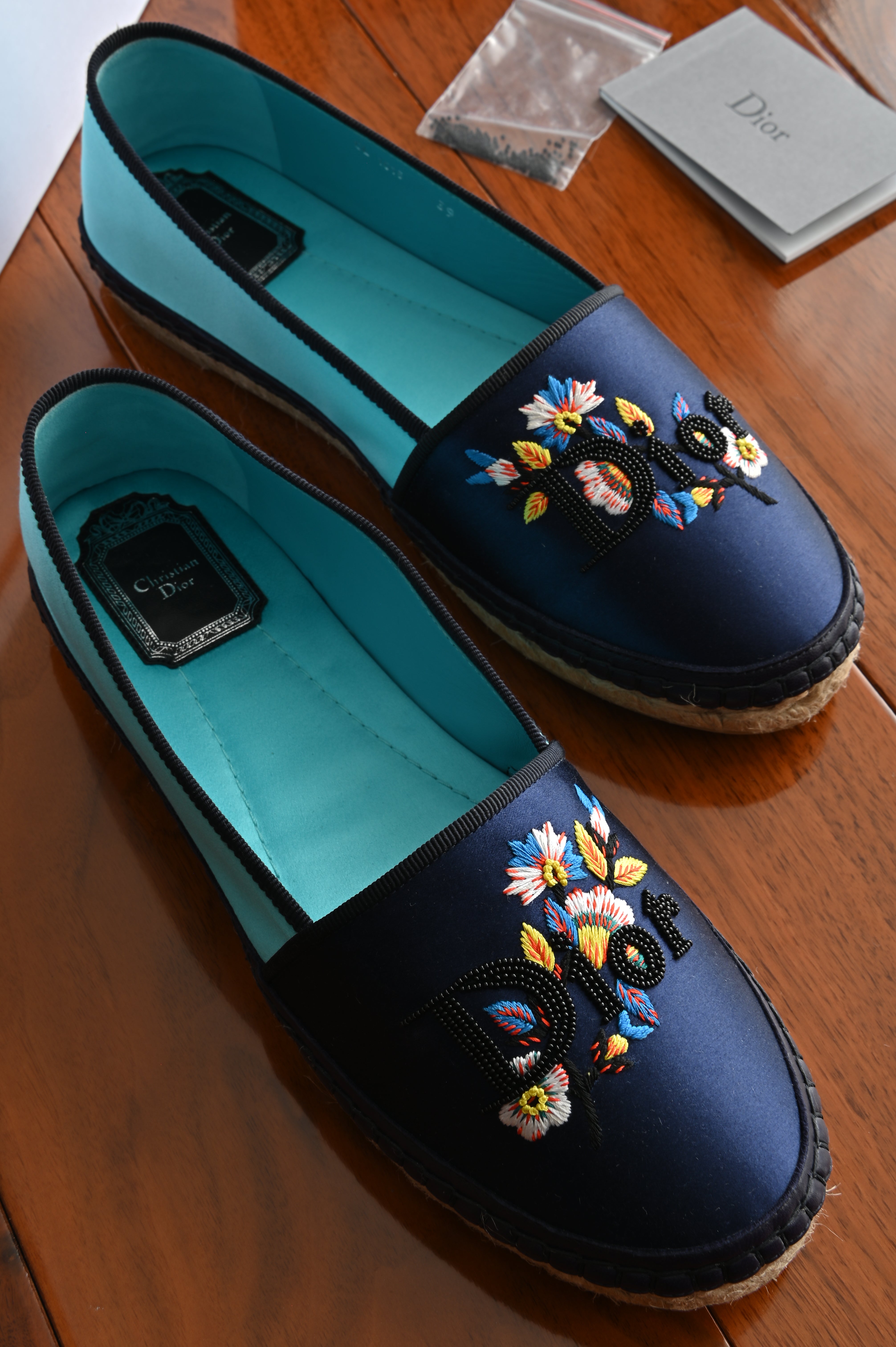 Dior Two-tone Satin Embroidered Flat Espadrilles