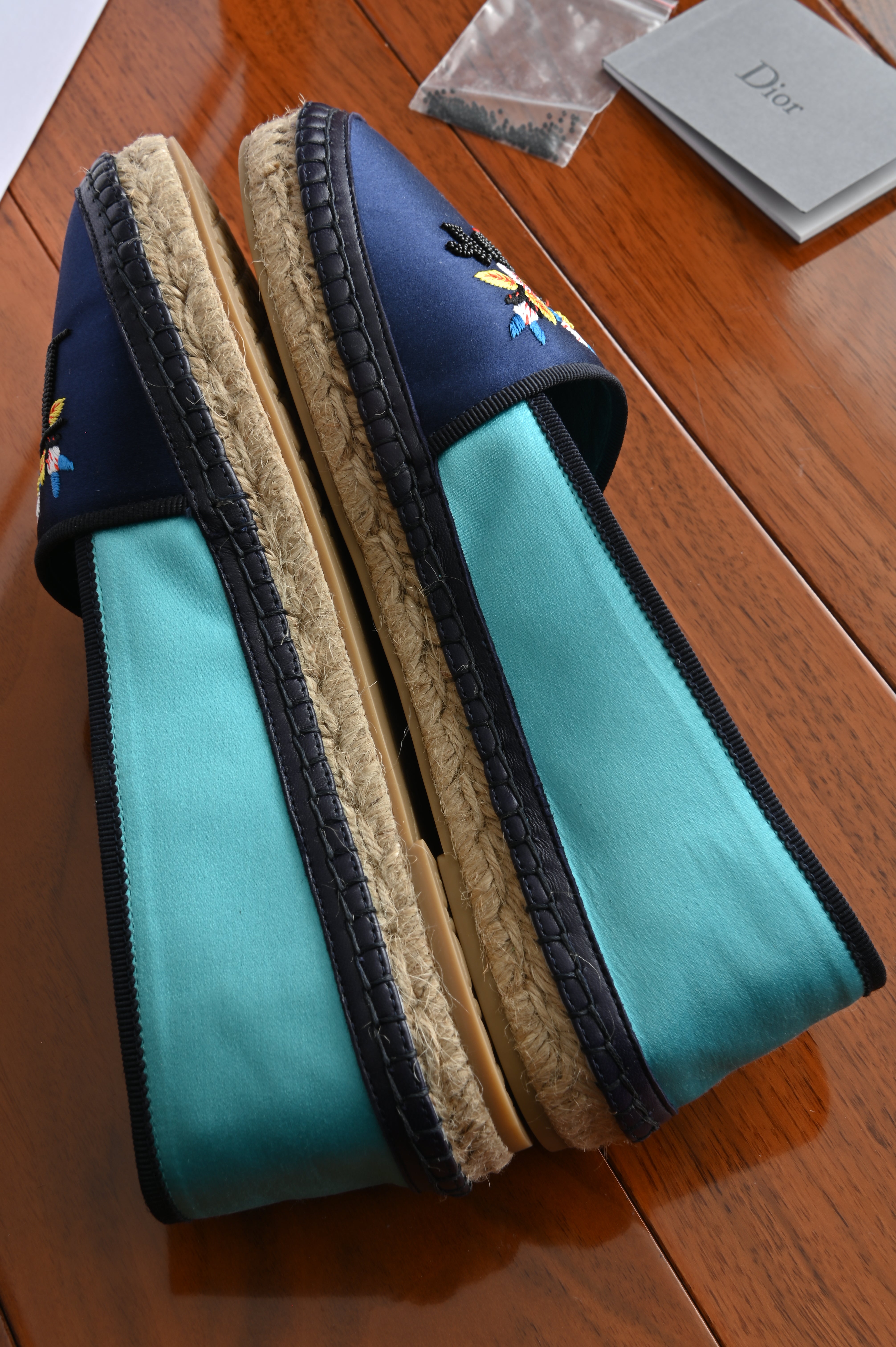 Dior Two-tone Satin Embroidered Flat Espadrilles