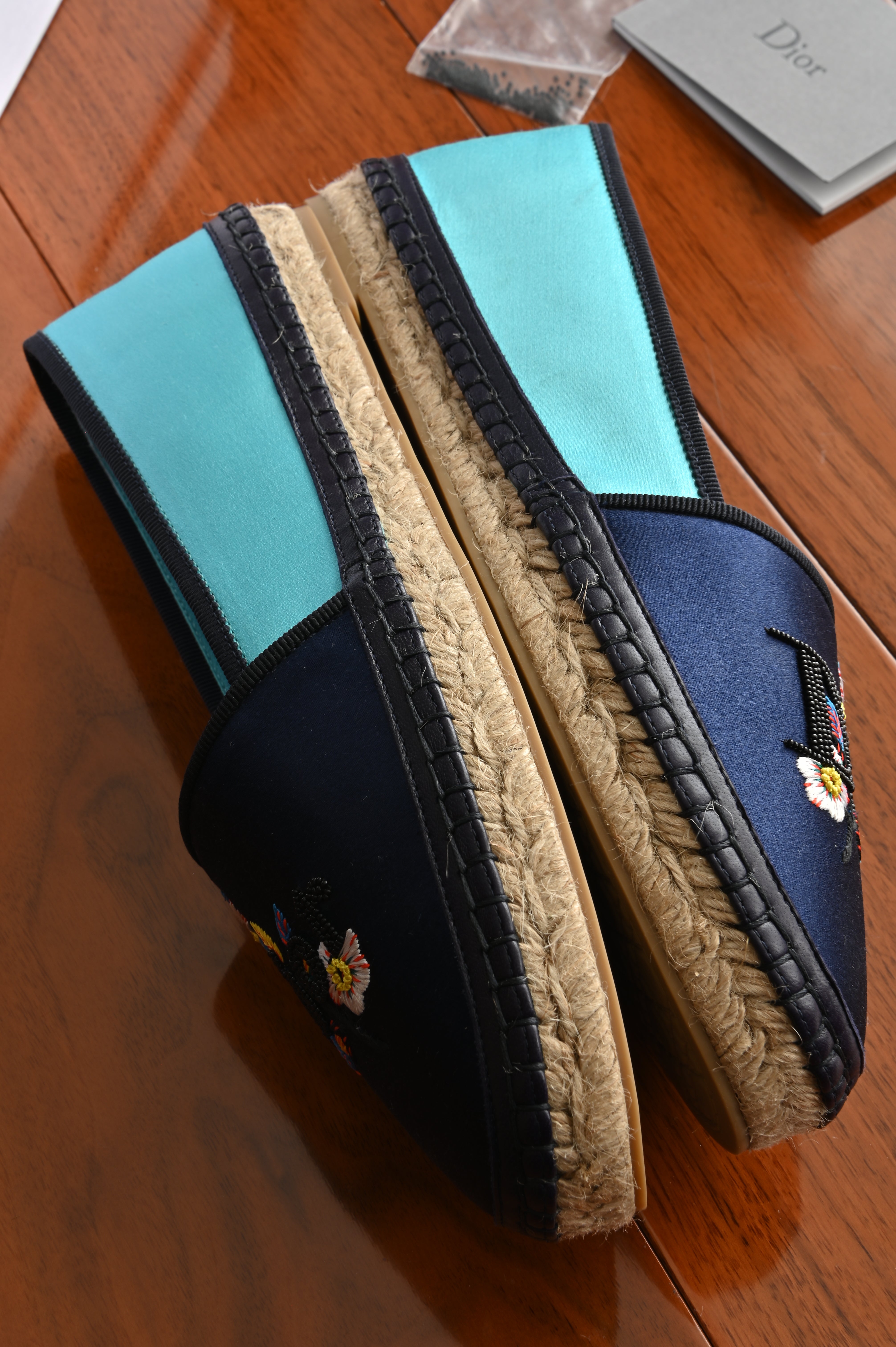 Dior Two-tone Satin Embroidered Flat Espadrilles
