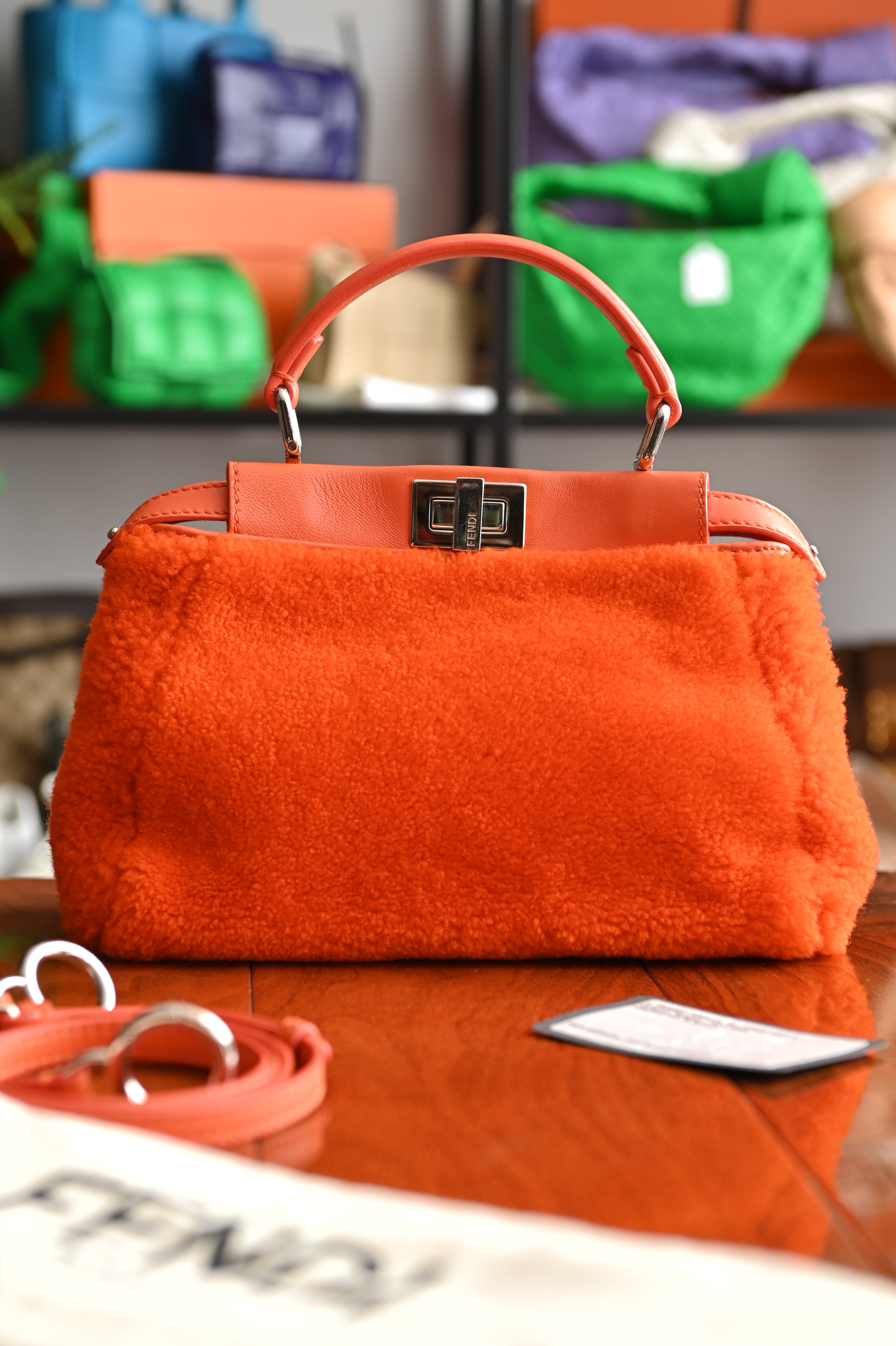 Fendi Mini Peekaboo orange shearling fur bag